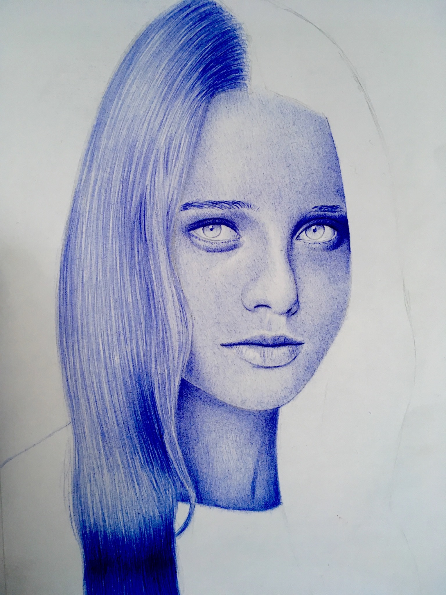 Process - My, Ball pen, Artist, Portrait, Realism, Beautiful girl, Process