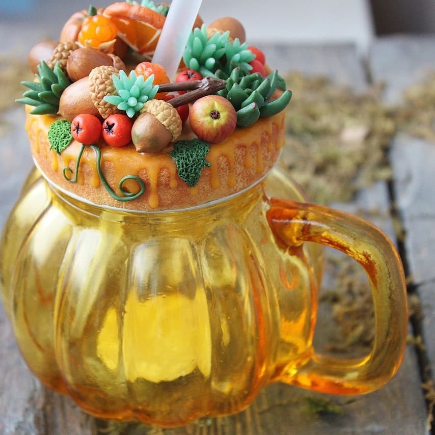 Mug - pumpkin - Polymer clay, Mug with decor, Longpost