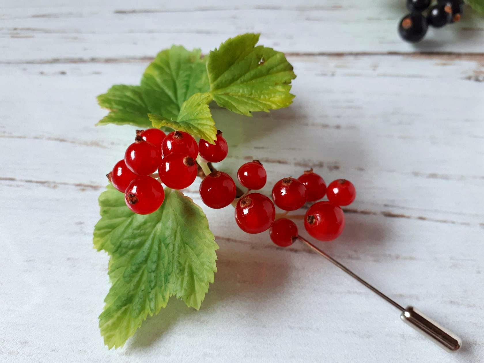 Inedible currants (berry brooches) - My, Needlework without process, Cold porcelain, Berries, Polymer clay, Currant, Brooch, Video, Longpost