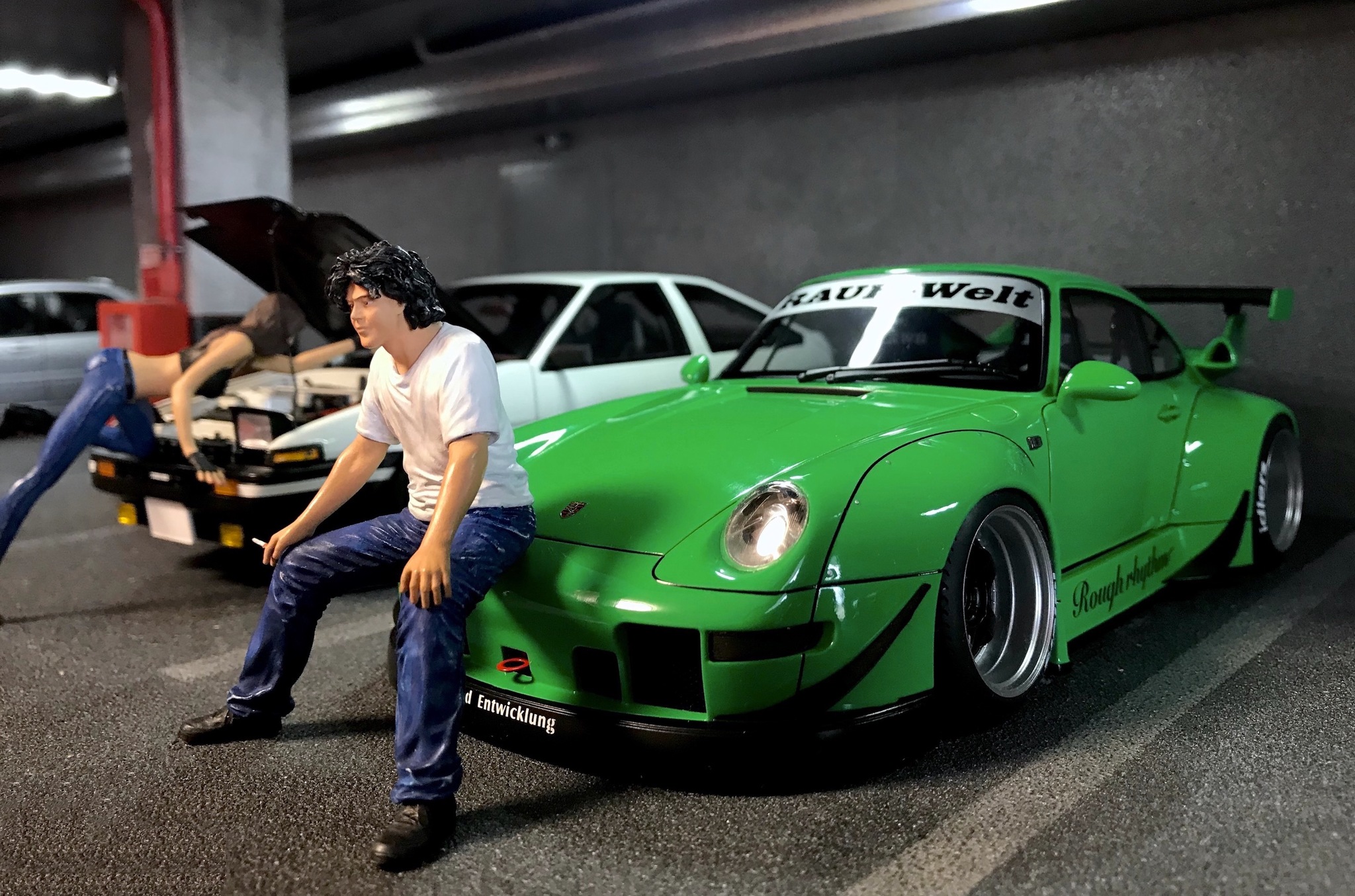 Diorama (Tokyo Parking) 1/18: Porsche 993 RWB and Akira Nakai San - My, Rwb, Diorama, Porsche