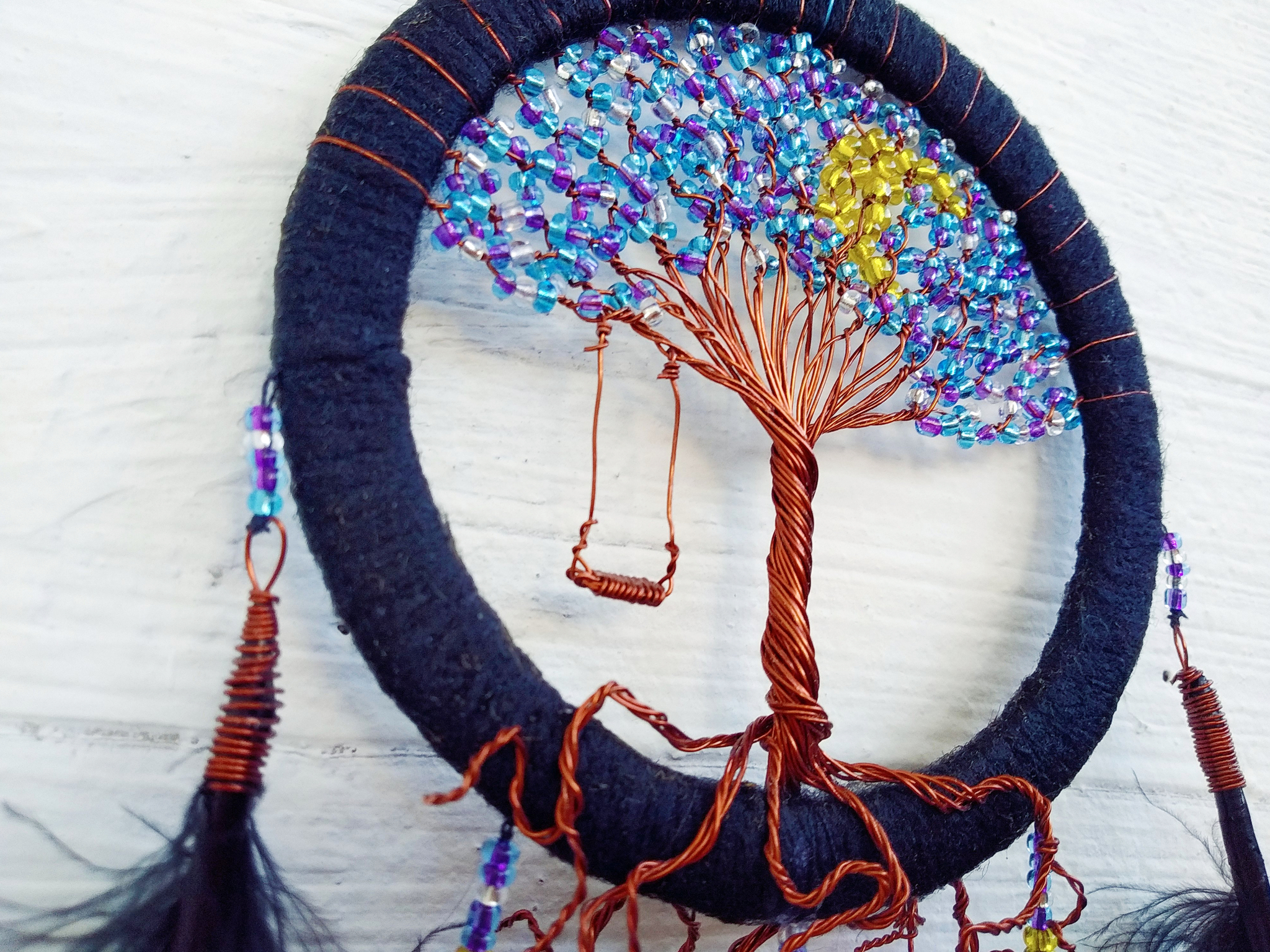 Copper forest - My, Images, Needlework with process, Dreamcatcher, Tree, Longpost