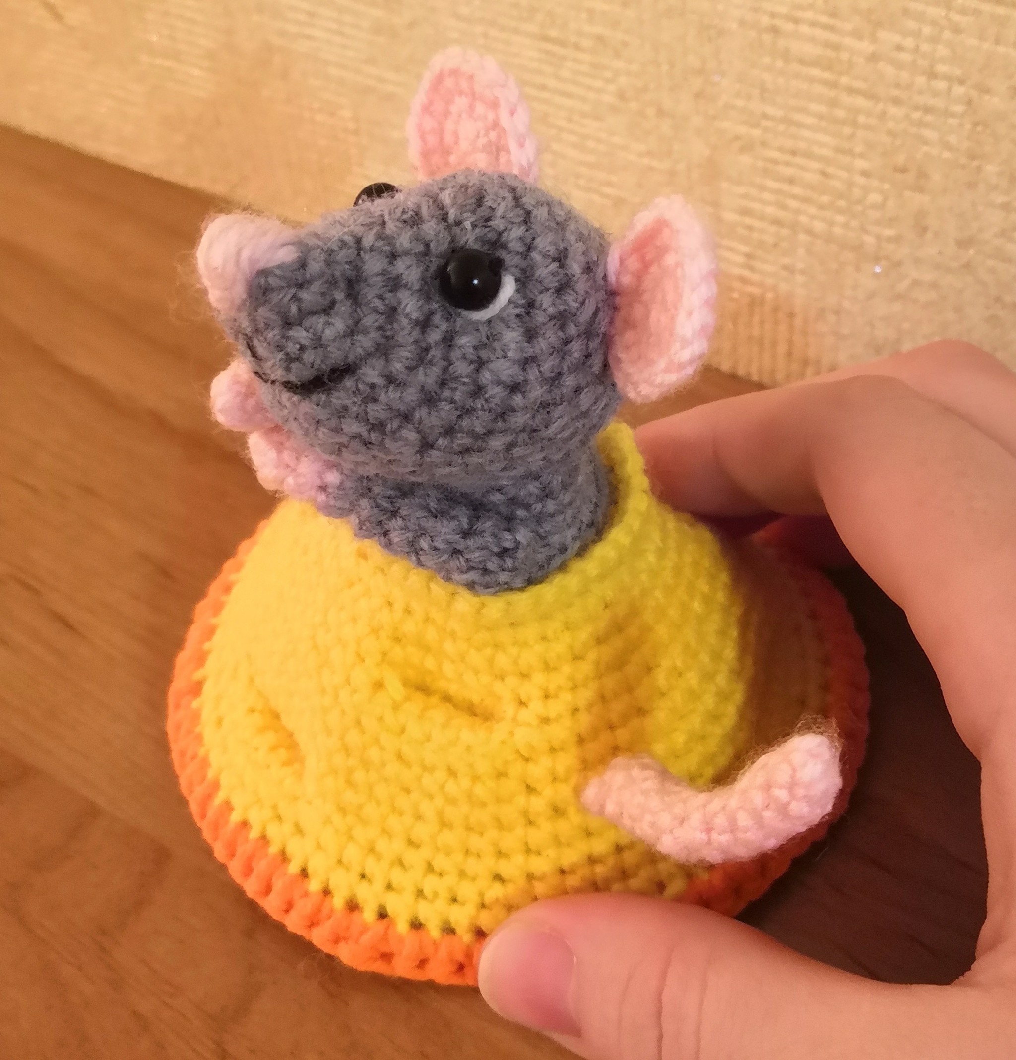 Mouse in cheese - My, Needlework without process, Crochet, Knitting, Amigurumi, Soft toy, Mouse, Longpost