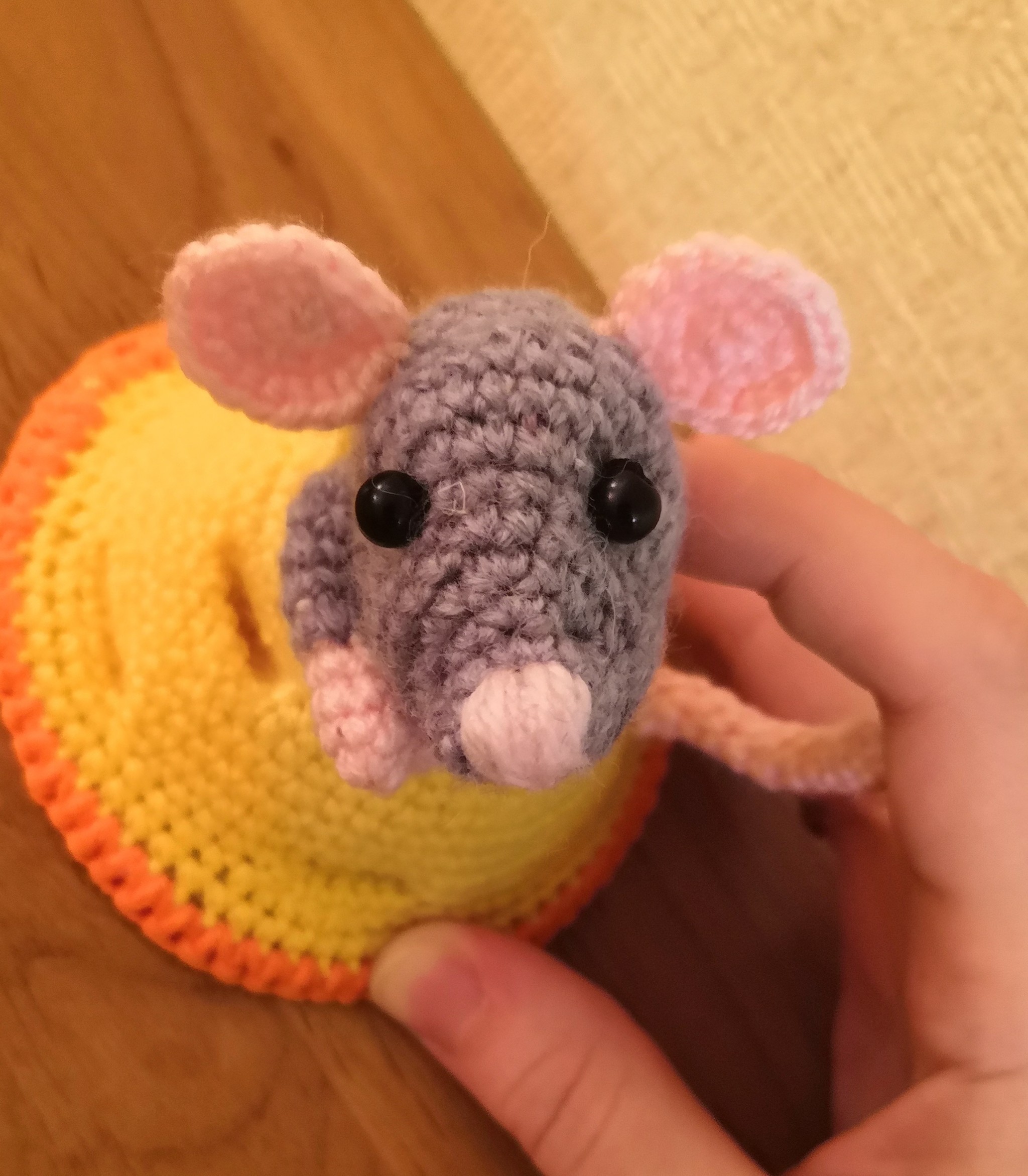 Mouse in cheese - My, Needlework without process, Crochet, Knitting, Amigurumi, Soft toy, Mouse, Longpost