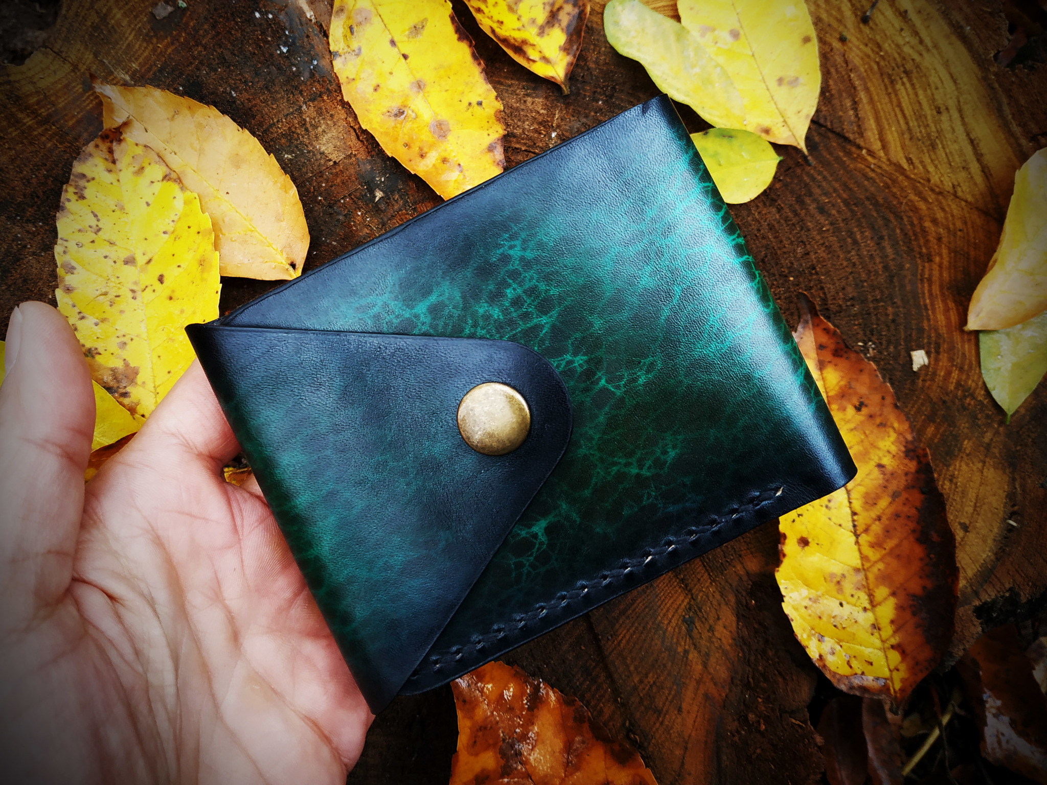 Wallet “Ocean Abyss” - My, With your own hands, Handmade, Leather, Beefold, Leather products, Purse, Needlework without process, Longpost