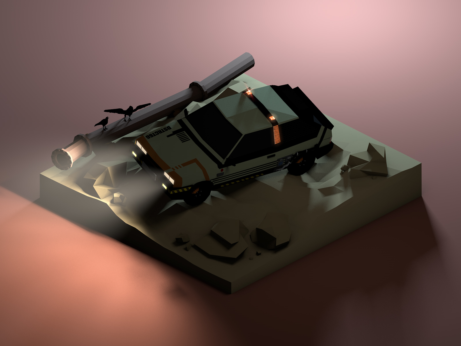 CyberVaz 2108. Art. Night version - My, Cyberpunk, AvtoVAZ, Lada, Tuning, Low poly, Computer graphics, Cinema 4d