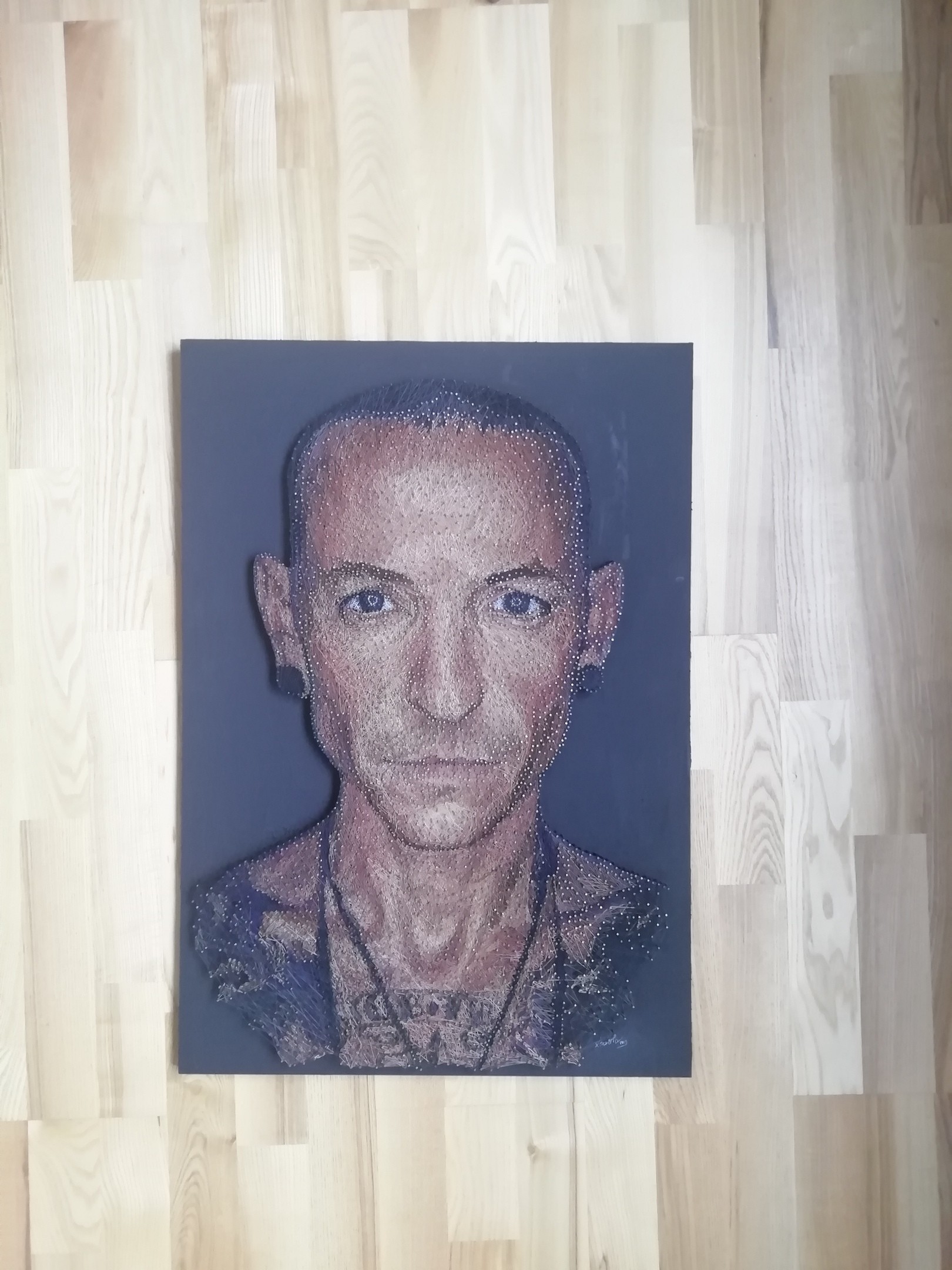 Portrait of Chester Bennington as it happened - My, Longpost, Linkin park, Needlework with process, Portrait, Chester Bennington, String Art, Art