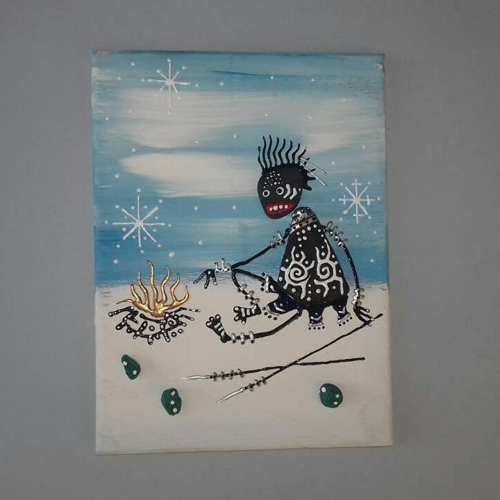 Natives.In the snow - My, Natives, Dam, Longpost, Acrylic, Stone painting