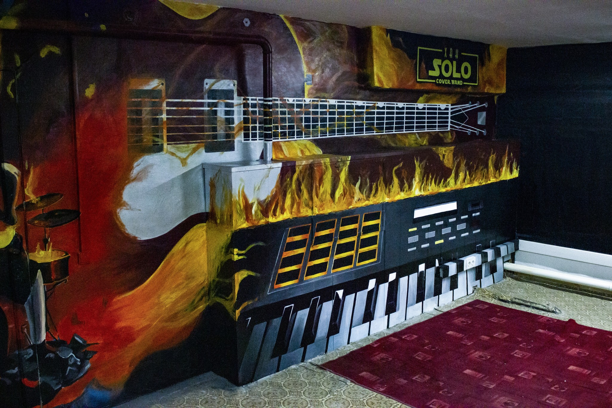 Wall painting for a music rehearsal room. - My, Wall painting, Rehearsal facilities, Painting, Artist, Painting, Longpost