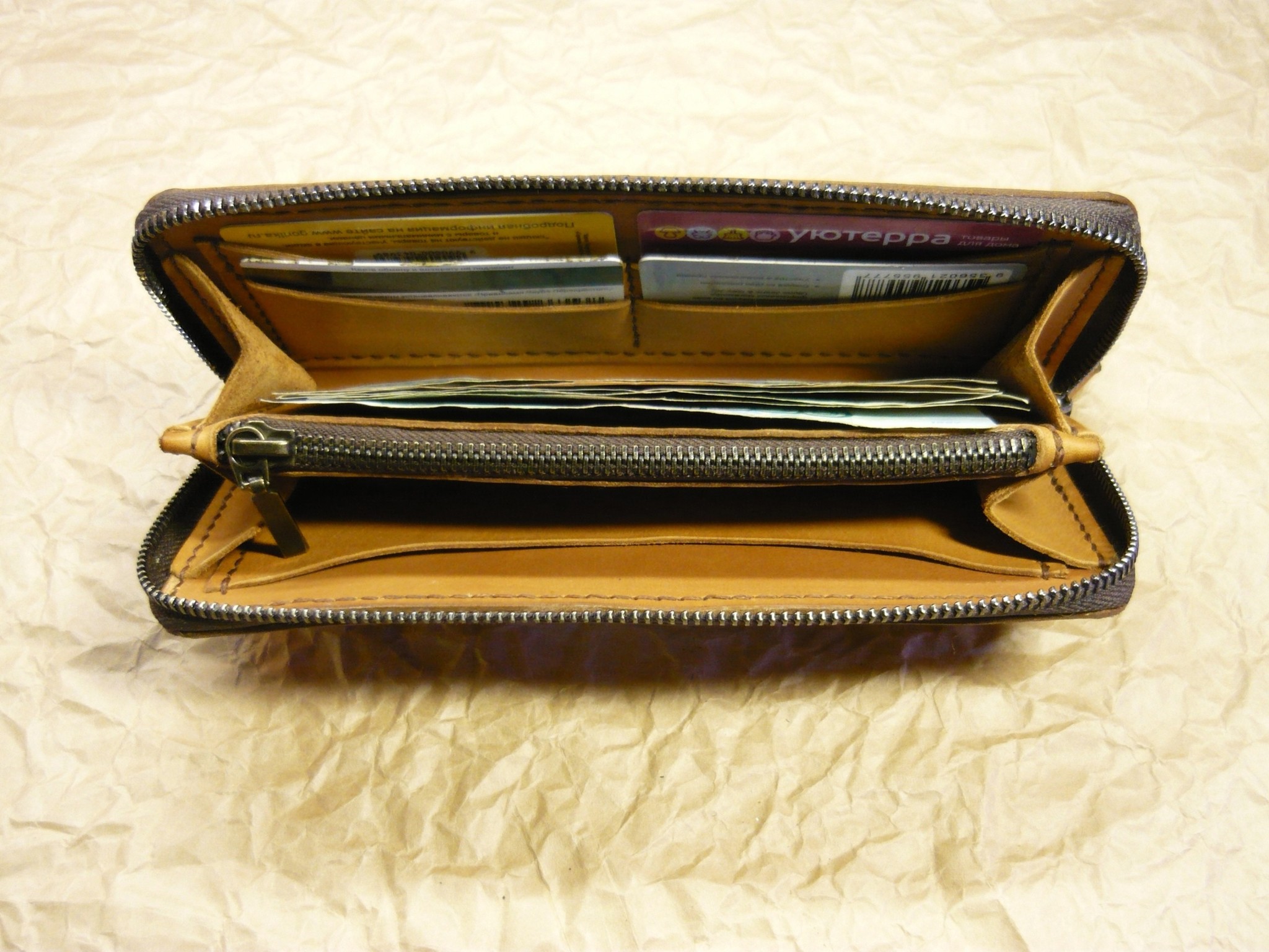 Wallet with zipper - My, Leather, Russia leather, Crast, Natural leather, Zipper, Wallet, Longpost