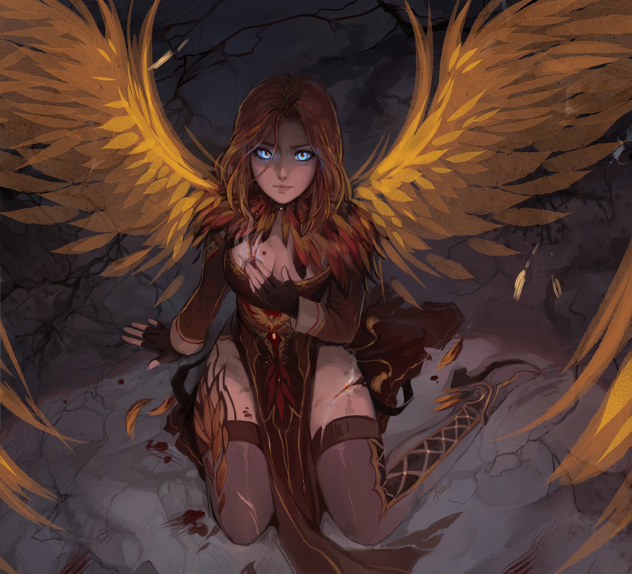 From the Ashes - Drawing, Fantasy, Phoenix, Magic, Matilda Fiship, Art, GIF, Longpost