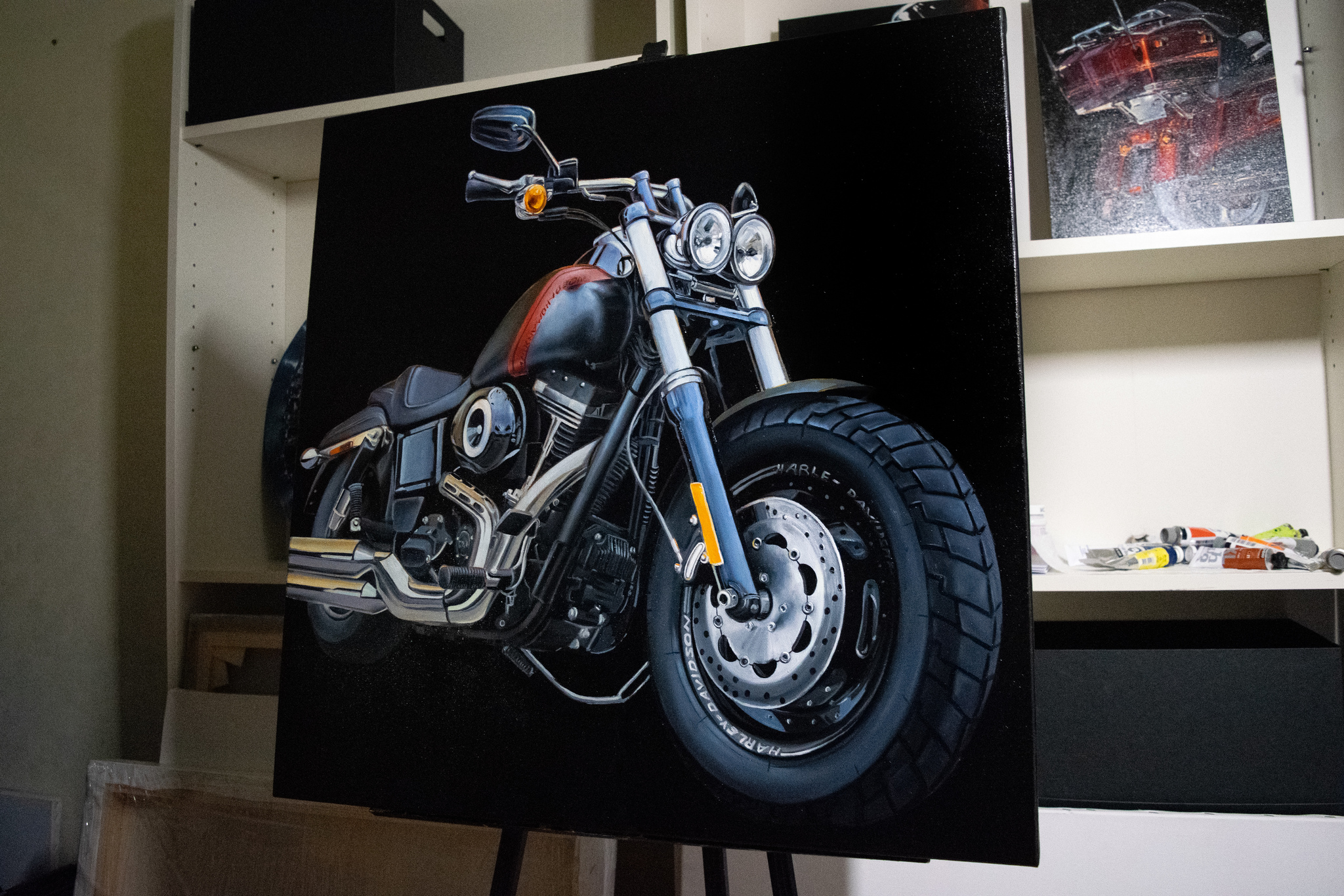 Harley Davidson Dyna Fat Bob - My, Painting, Harley-davidson, Moto, Oil painting, Longpost