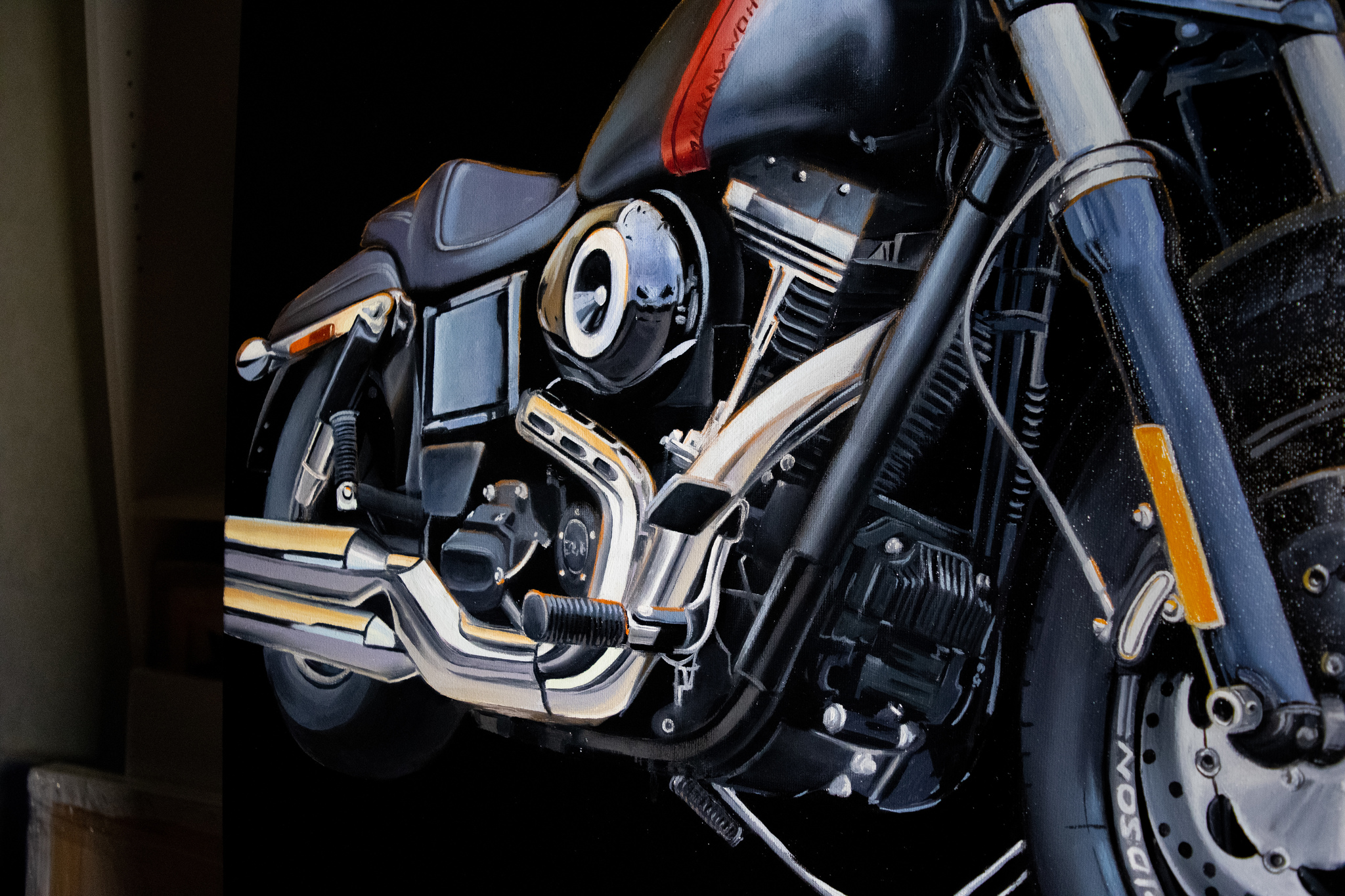 Harley Davidson Dyna Fat Bob - My, Painting, Harley-davidson, Moto, Oil painting, Longpost