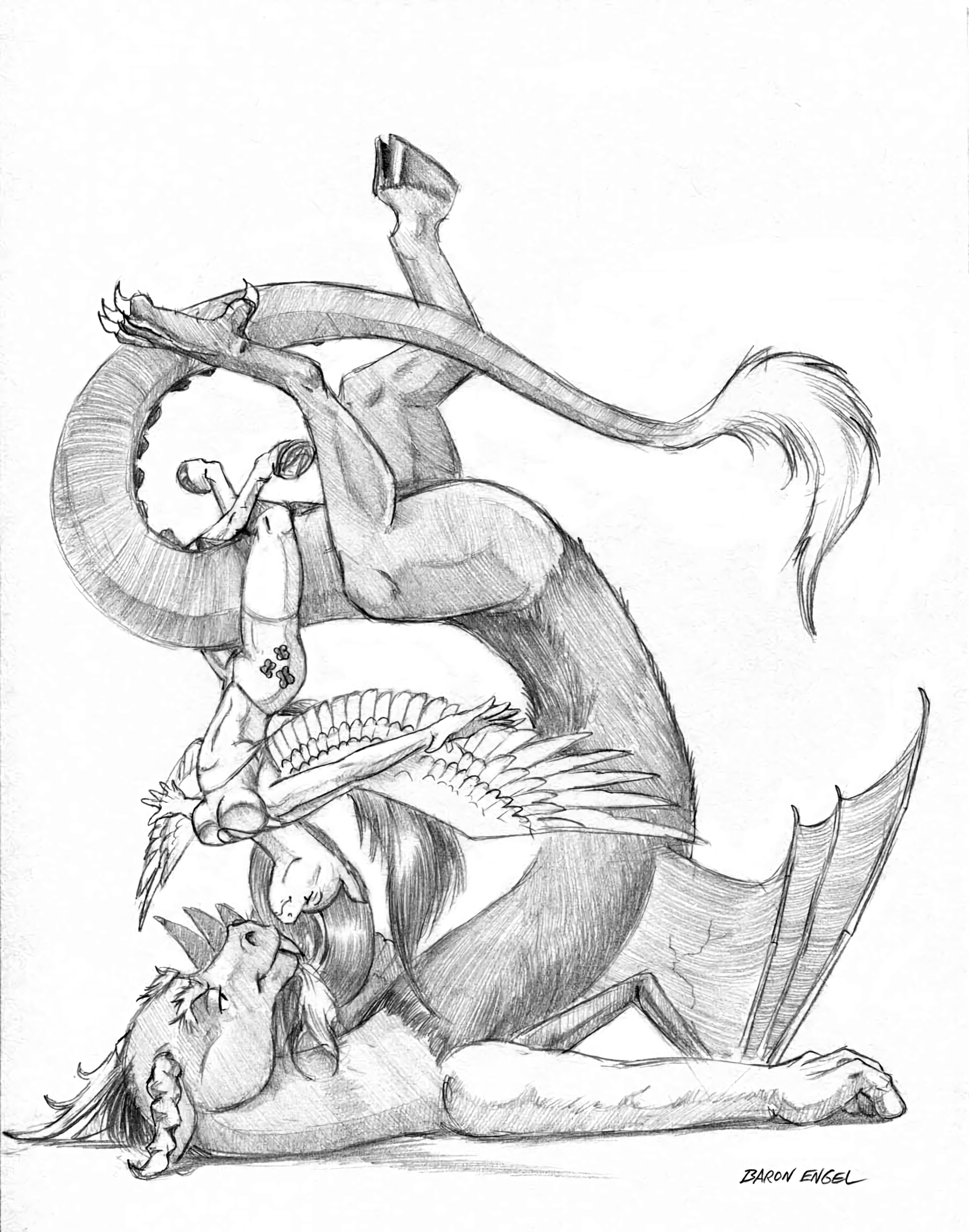 Friendship is Yoga - My little pony, MLP Discord, Fluttershy, Anthro, Yoga, Traditional art, Baron engel, Longpost