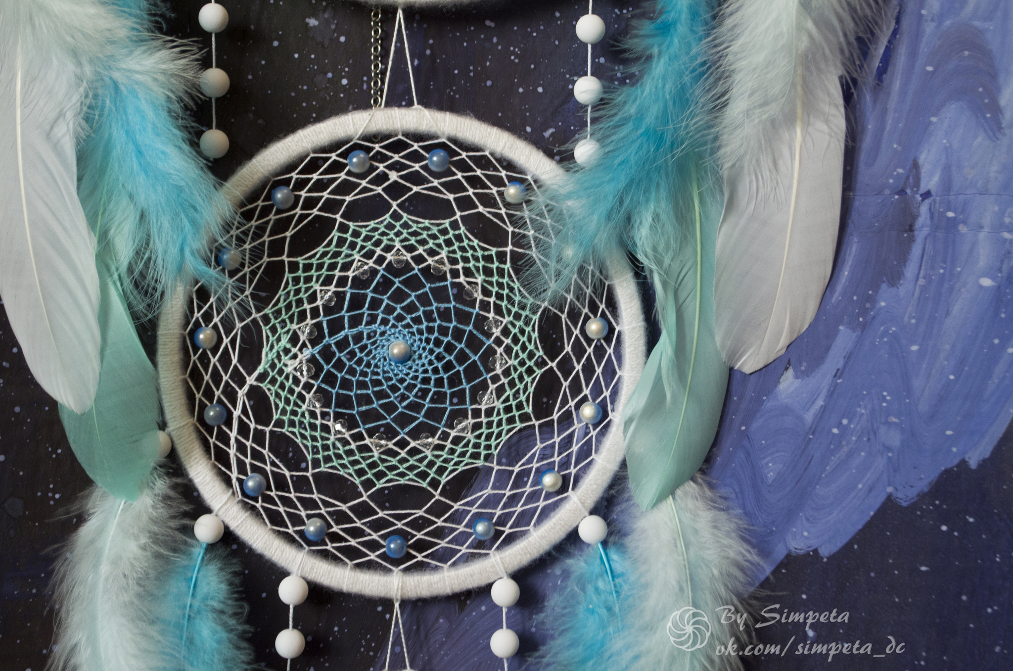 Dream catcher Winged Blizzard - My, Bysimpeta, Dreamcatcher, Needlework without process, Needlework, beauty, Owl, Snow, Weaving, Longpost