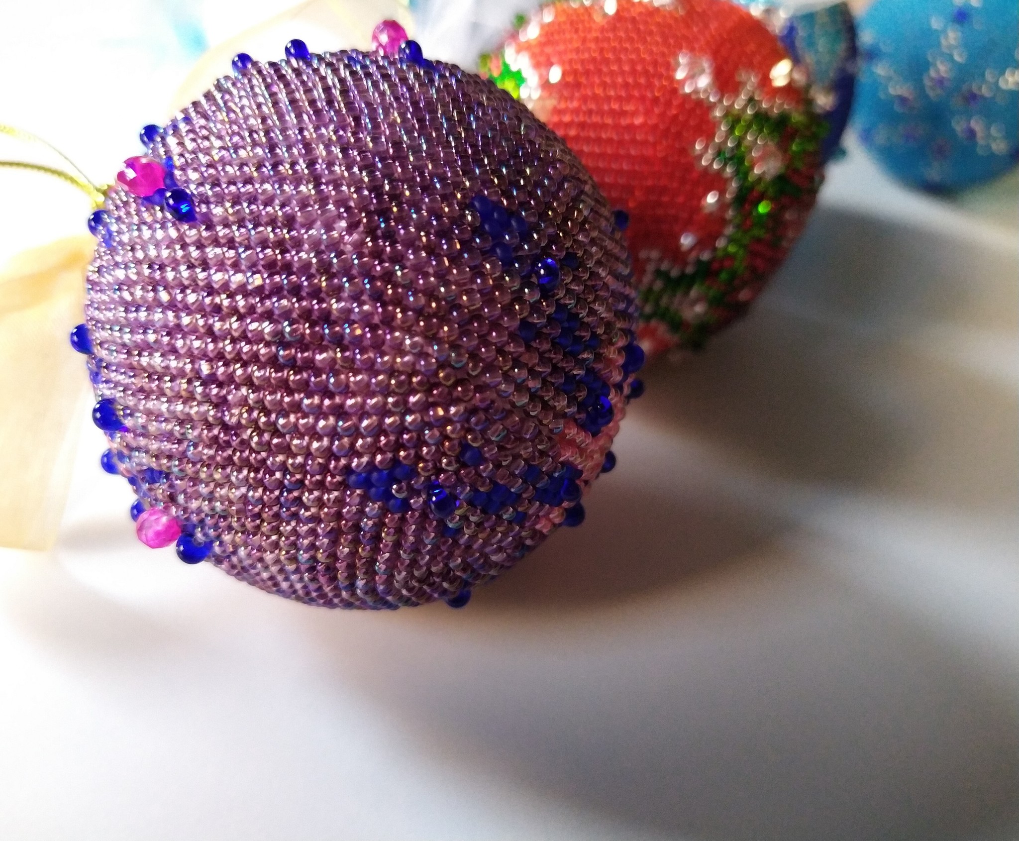 Balls for the Christmas tree - My, Longpost, Beads, Christmas decorations, New Year, Needlework without process