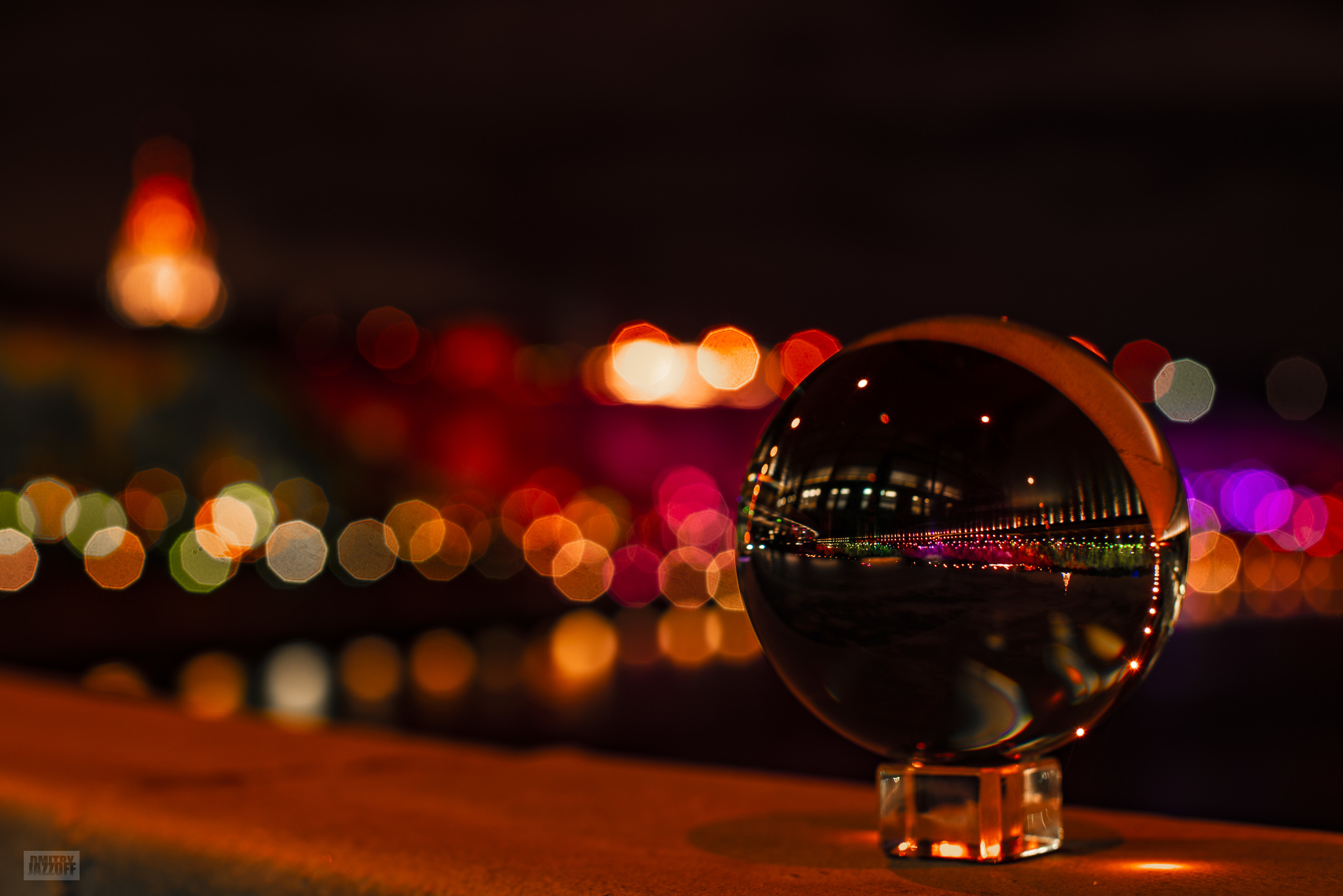 Sparrow Hills through a glass ball - My, Moscow, The photo, Square Sense, Glass Ball, Night city, Longpost