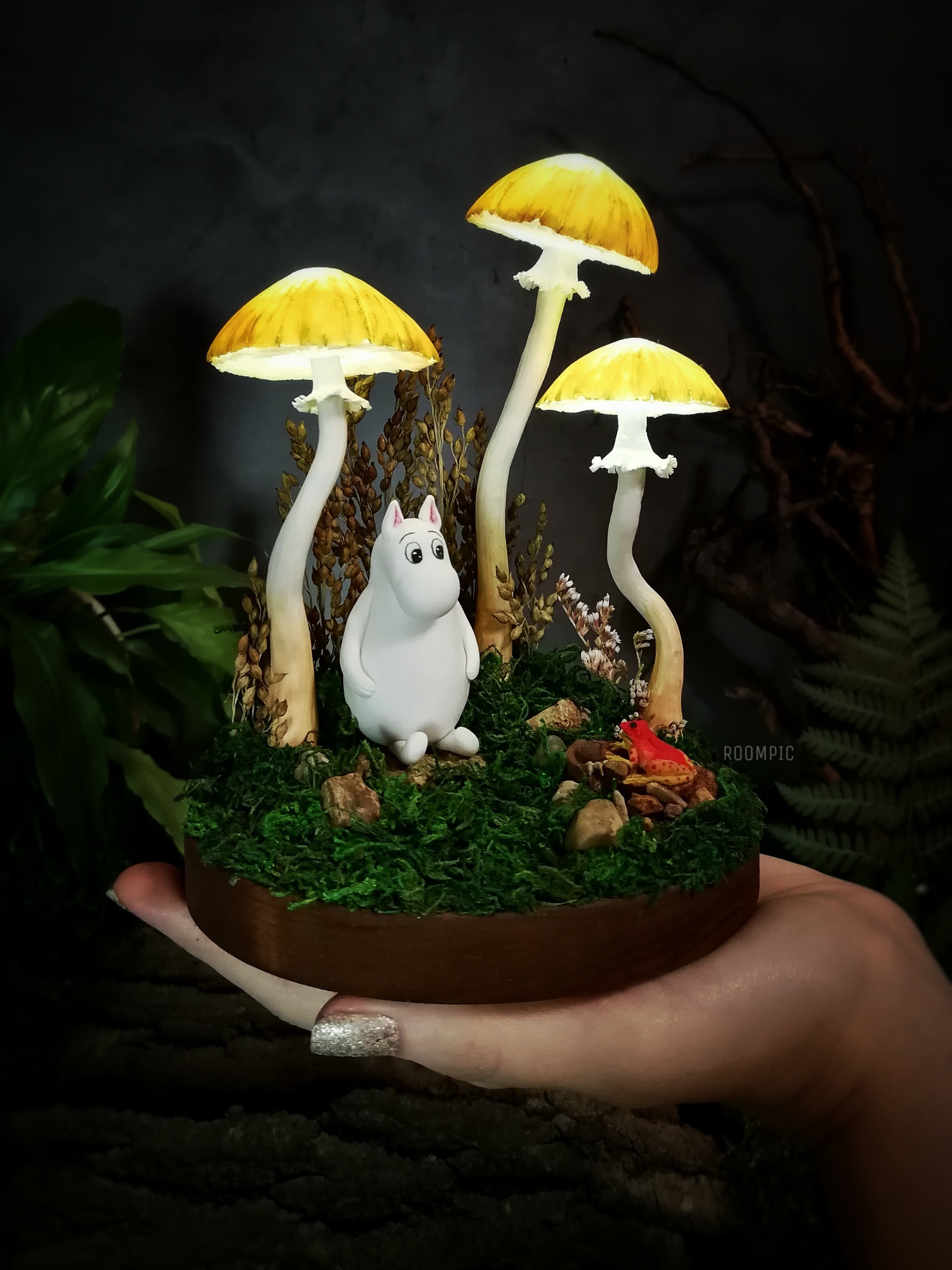 Lamp with Moomintroll - My, Longpost, Needlework without process, Polymer clay, Mushrooms, Lamp, Handmade, Video