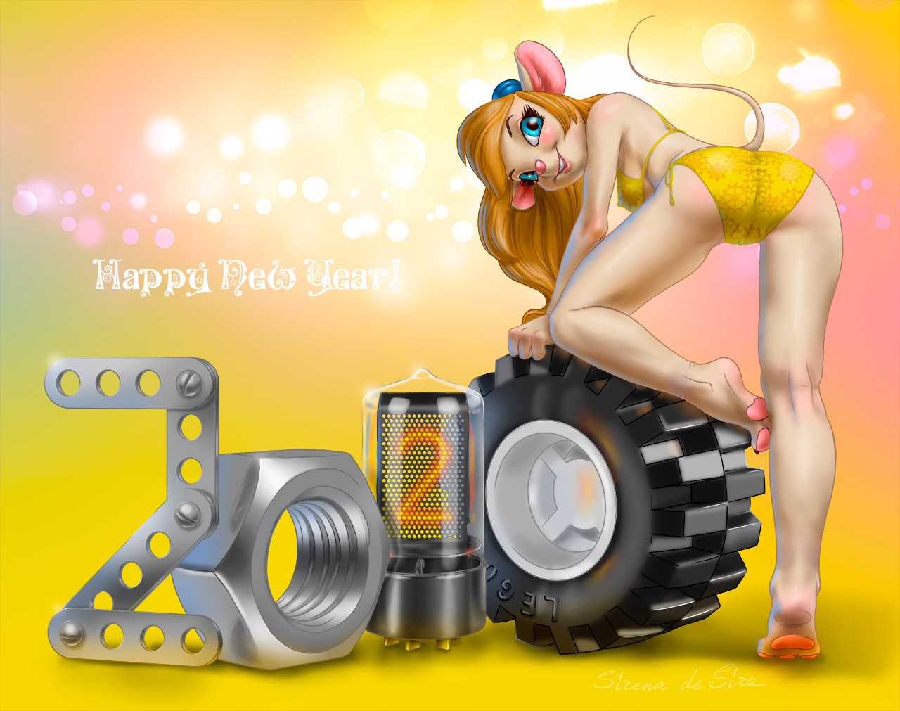 Gadget - NSFW, Art, Fan art, Congratulation, New Year, Chip and Dale, 2020, Hand-drawn erotica, Gadget hackwrench