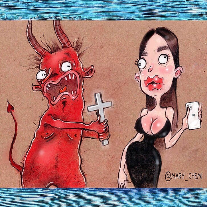 When the Devil himself is shocked by new trends - My, Lips, Devil, Plastic surgery, Caricature, Friday