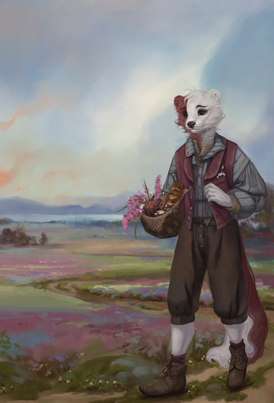 Boy with flowers - Furry, Art, Raventenebris, Landscape, Flowers