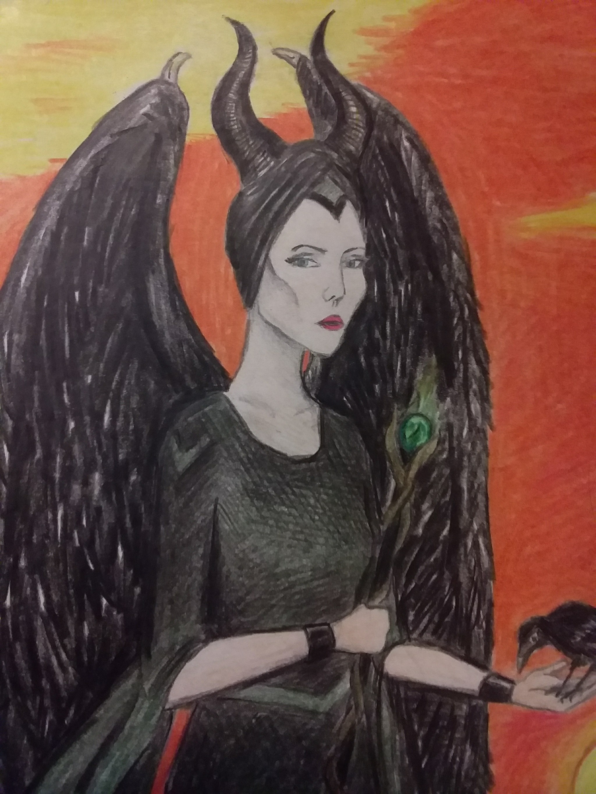 Maleficent with colored pencils - My, Drawing, Longpost, Pencil drawing, Maleficent, Art