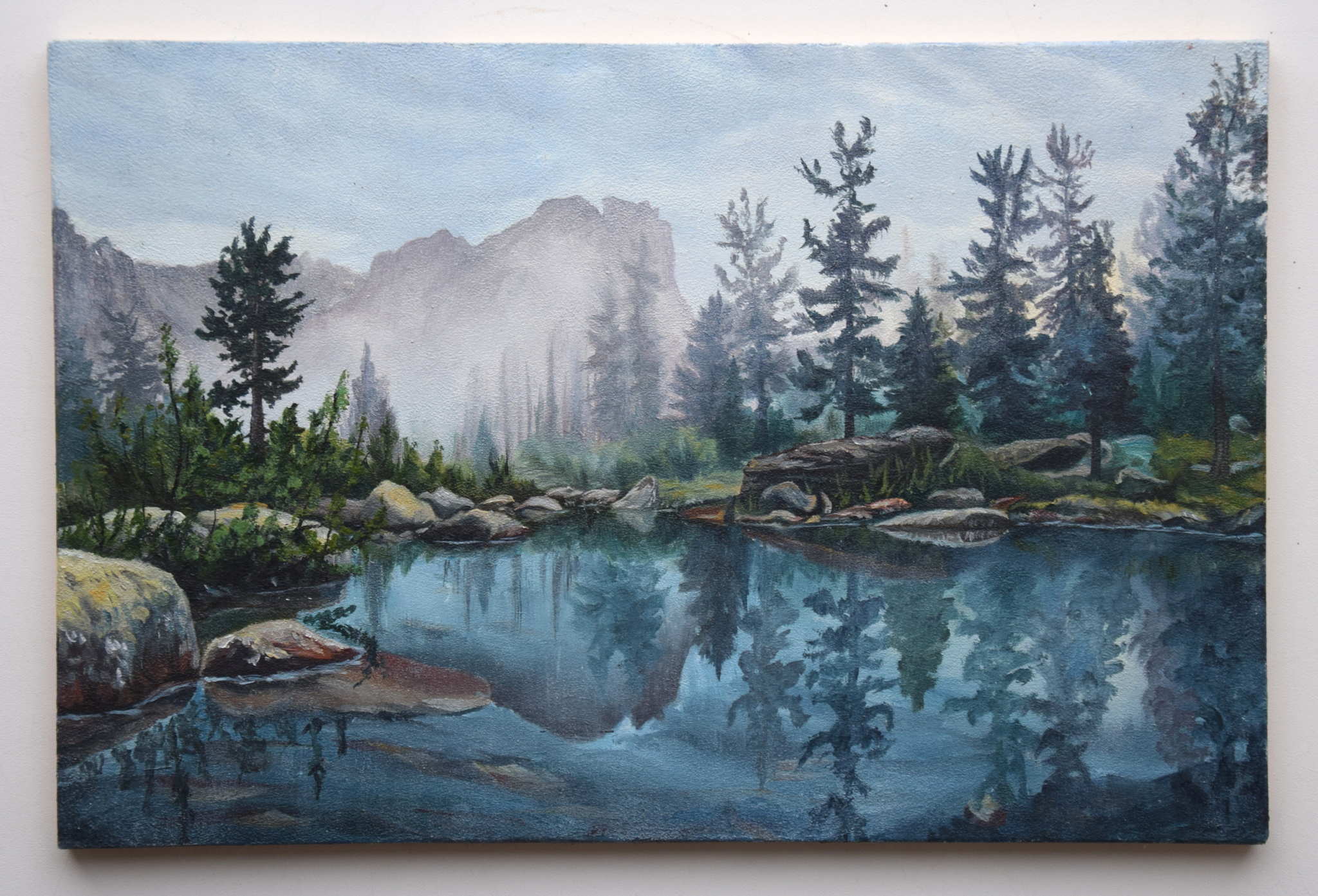 Landscape, fog :) - My, Painting, Landscape, Oil painting, Drawing, Nature