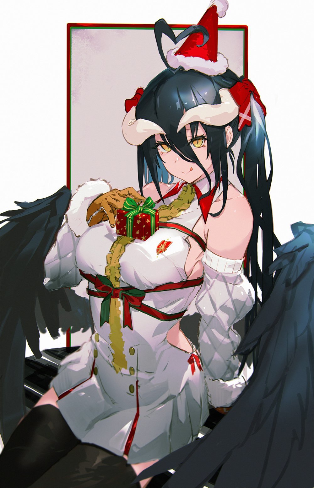 Albedo with a gift - Anime, Anime art, Albedo (Overlord), Overlord, Christmas, So-Bin