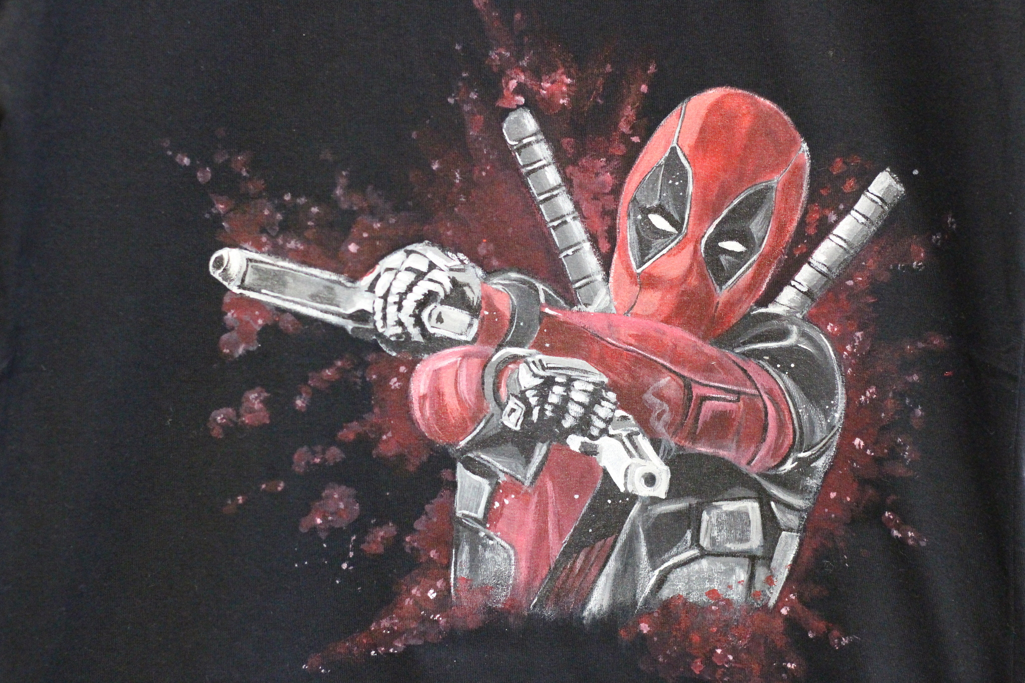 Red on black (fabric painting) - My, Painting on fabric, T-shirt, Presents, Deadpool, Longpost