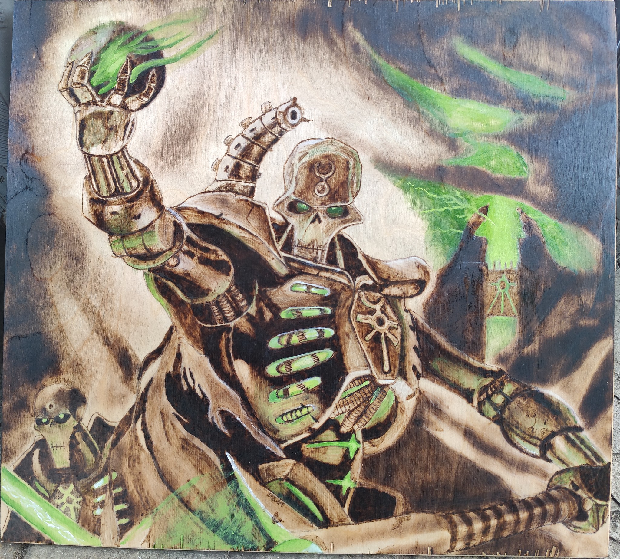 Lord Necron, WH40K, burning+acrylic+varnish, mine - My, Needlework with process, Pyrography, Warhammer 40k, Necron Lord, Longpost