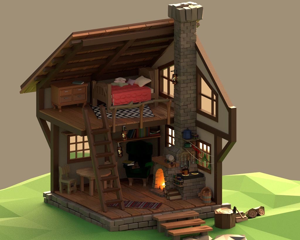 House on the Hill - My, 3D modeling, Fairytale house, Blender, Low poly