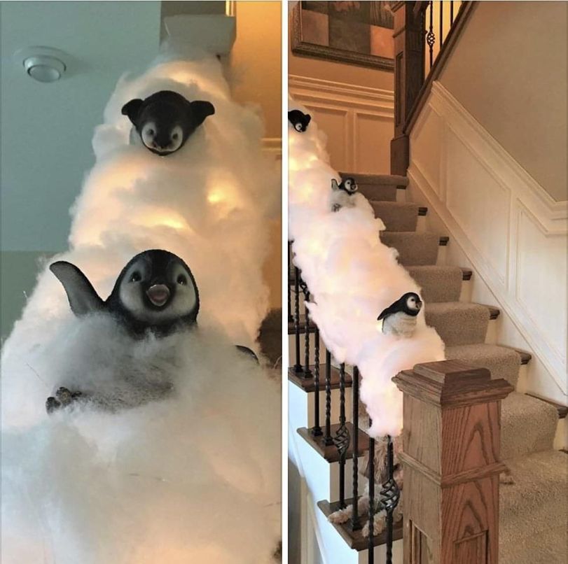 “My wife and I decided to decorate the railings for Christmas.” - Railings, Penguins, Christmas, Decoration