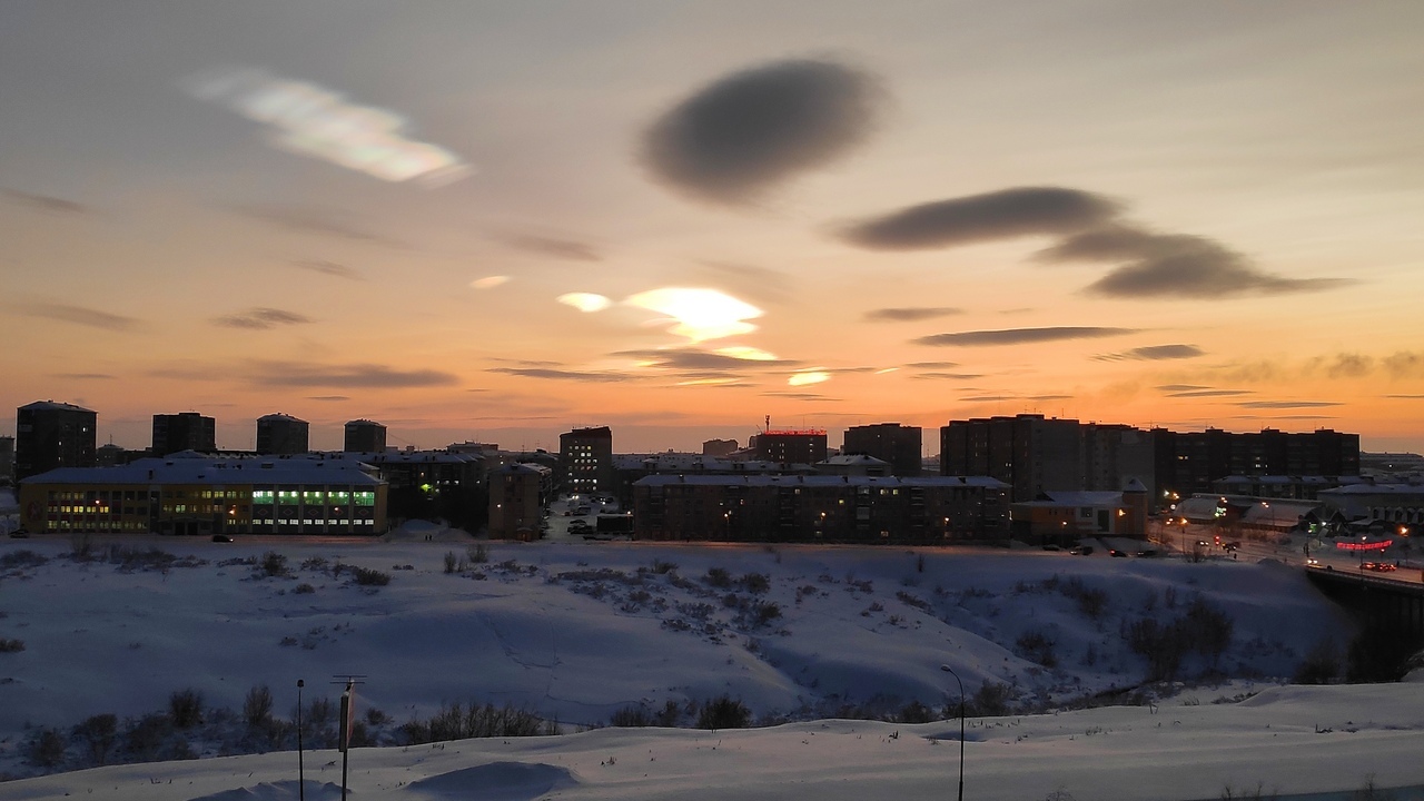 Mother of pearl clouds in Vorkuta - Vorkuta, freezing, Far North, Winter, Clouds, polar night, Longpost