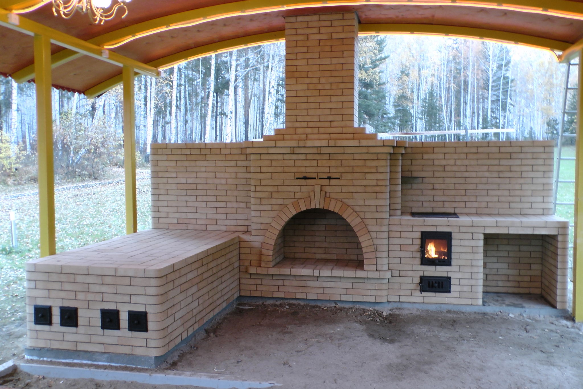 Outdoor bed with fireplace and barbecue on the Belye Pashni farm - My, Pechnik, Bake, Fireplace, Video, Longpost