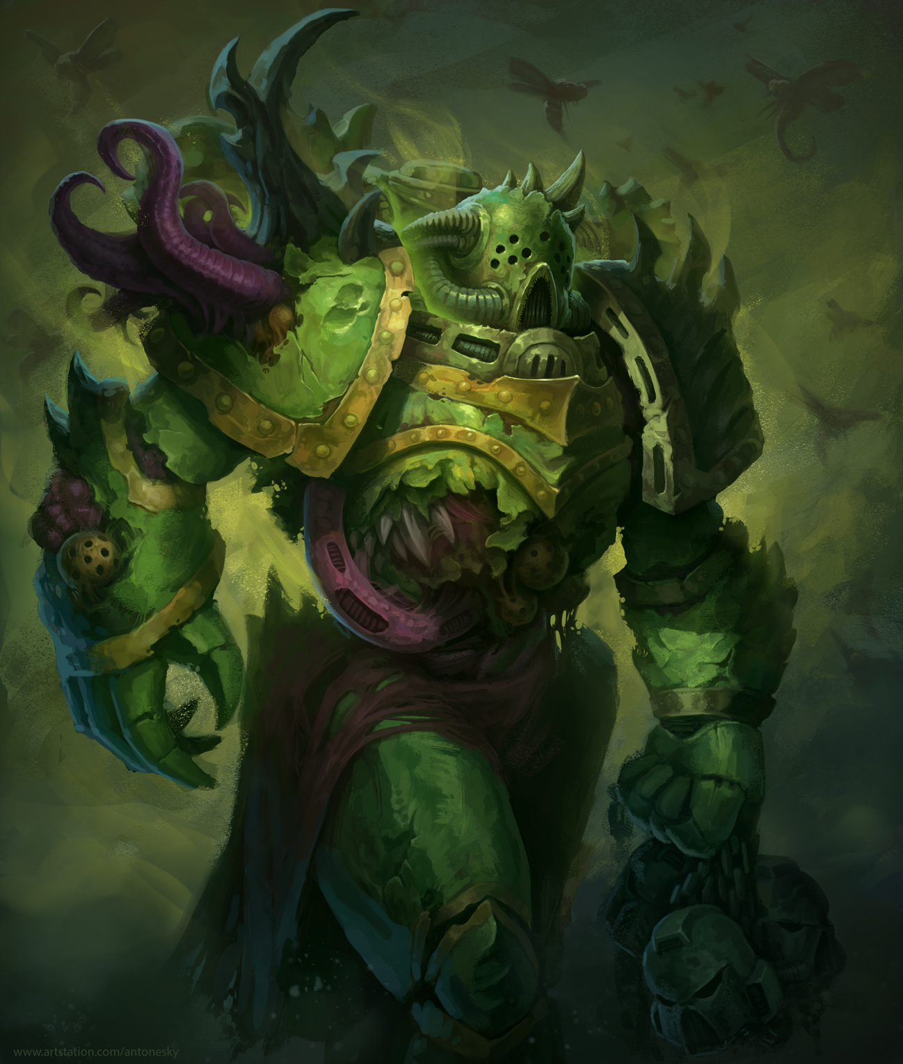 Plague Marine - My, Warhammer 40k, Chaos space marines, Nurgle, Fan art, Art, Drawing, Computer graphics