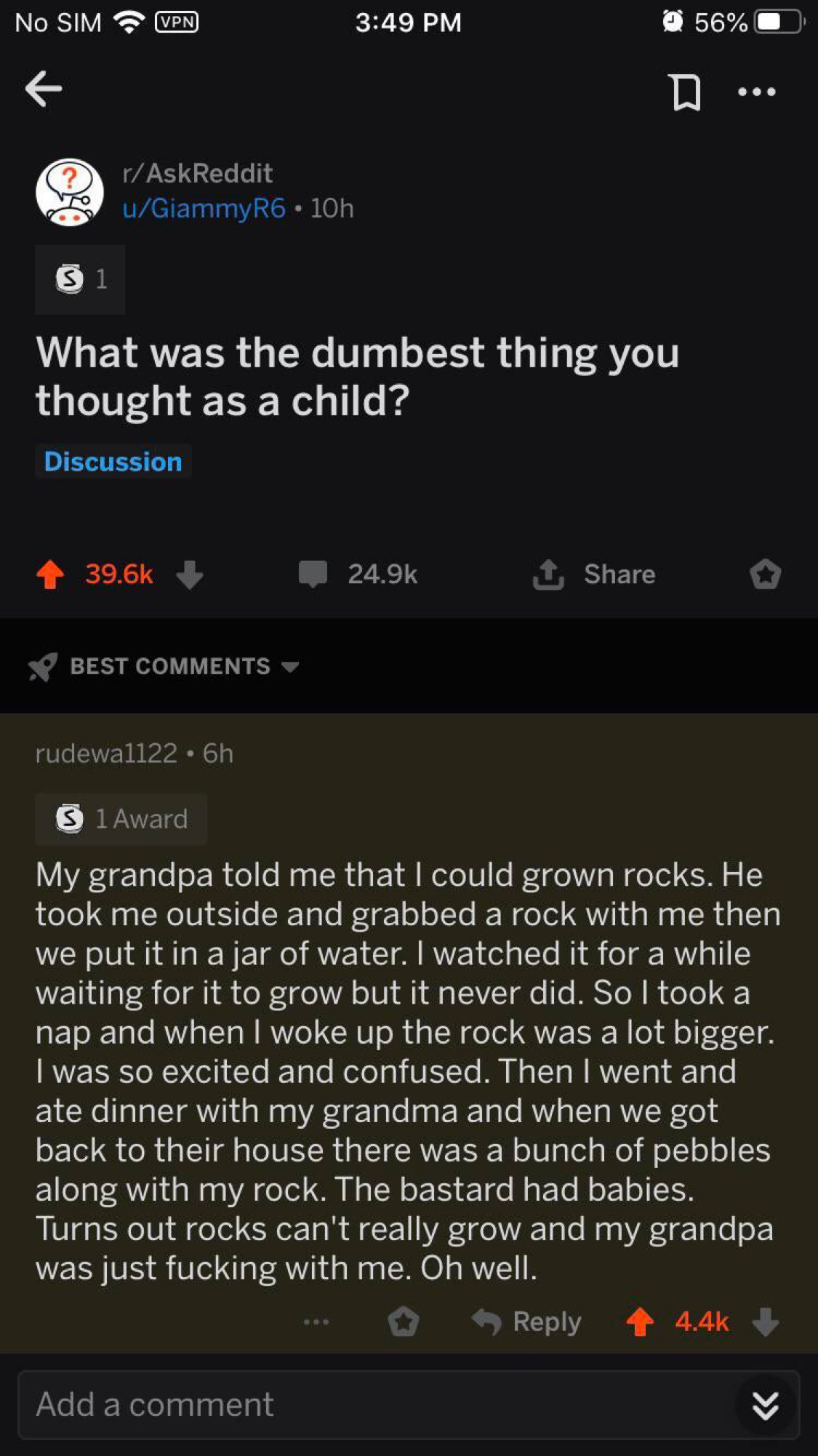 What's the stupidest thing you believed in as a child? - Grandfather, Story, Comments