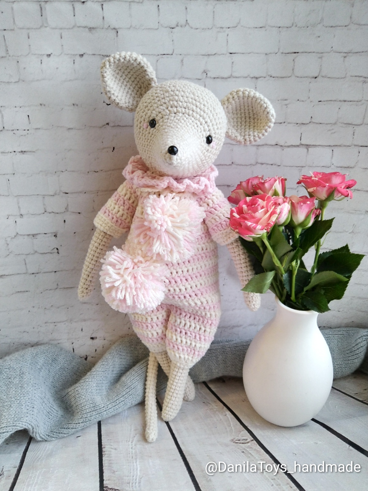 Marshmallow Mouse - My, Needlework without process, Needlework, Knitting, Knitted toys, Toys, Soft toy, Mouse, Longpost