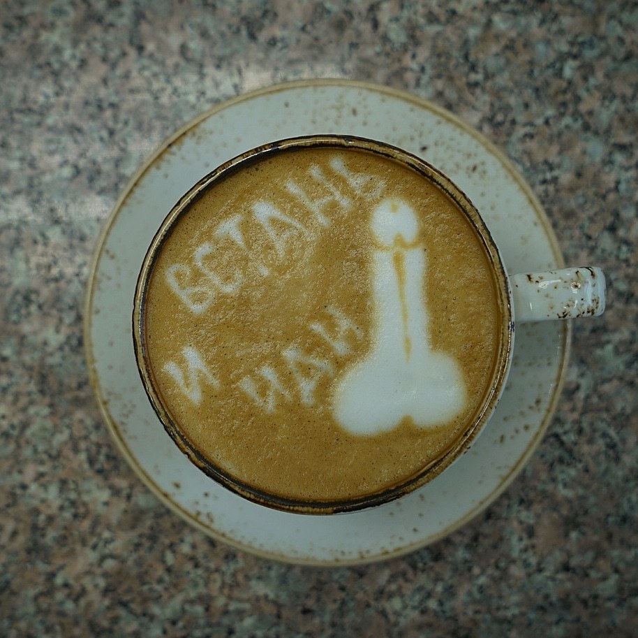 The latte art we deserve - NSFW, My, Coffee, Latte art, coffee house, Barista, Cappuccino, Longpost, Penis