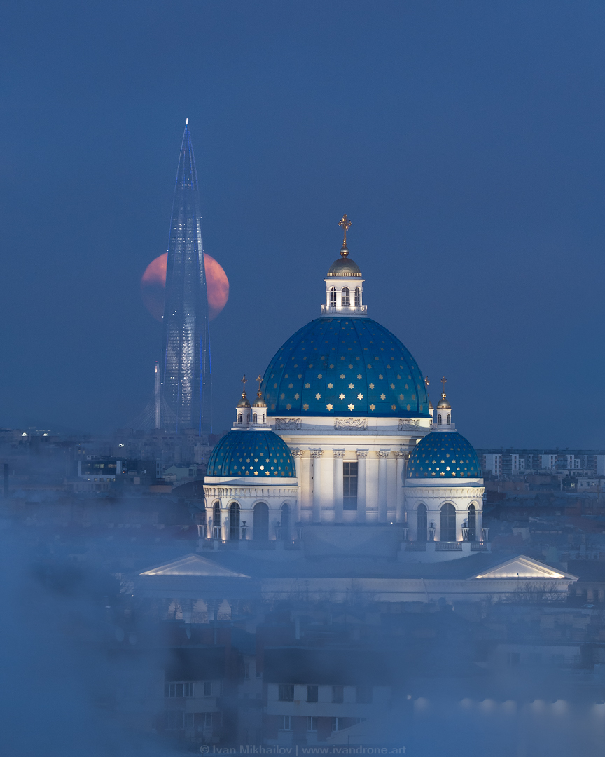 Almost winter - My, Saint Petersburg, Lakhta Center, Trinity Cathedral, moon, Telephoto lens, Nikon d7100, The photo