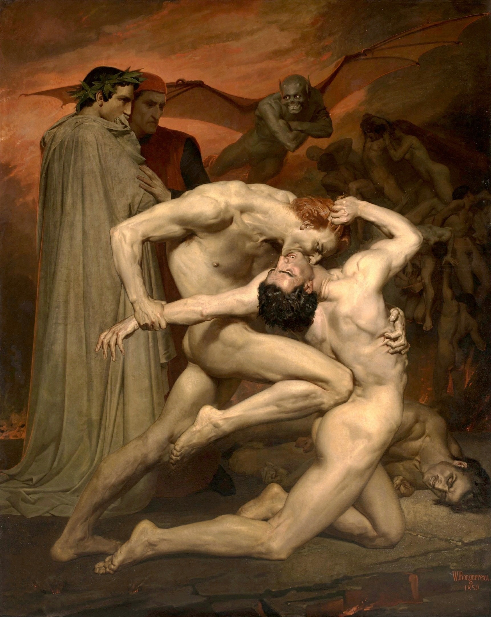 Dante and Virgil in Hell, 1850 Artist / William Bouguereau - Art, Artist, Painting, Longpost, The Divine Comedy, Dante Alighieri, Painting