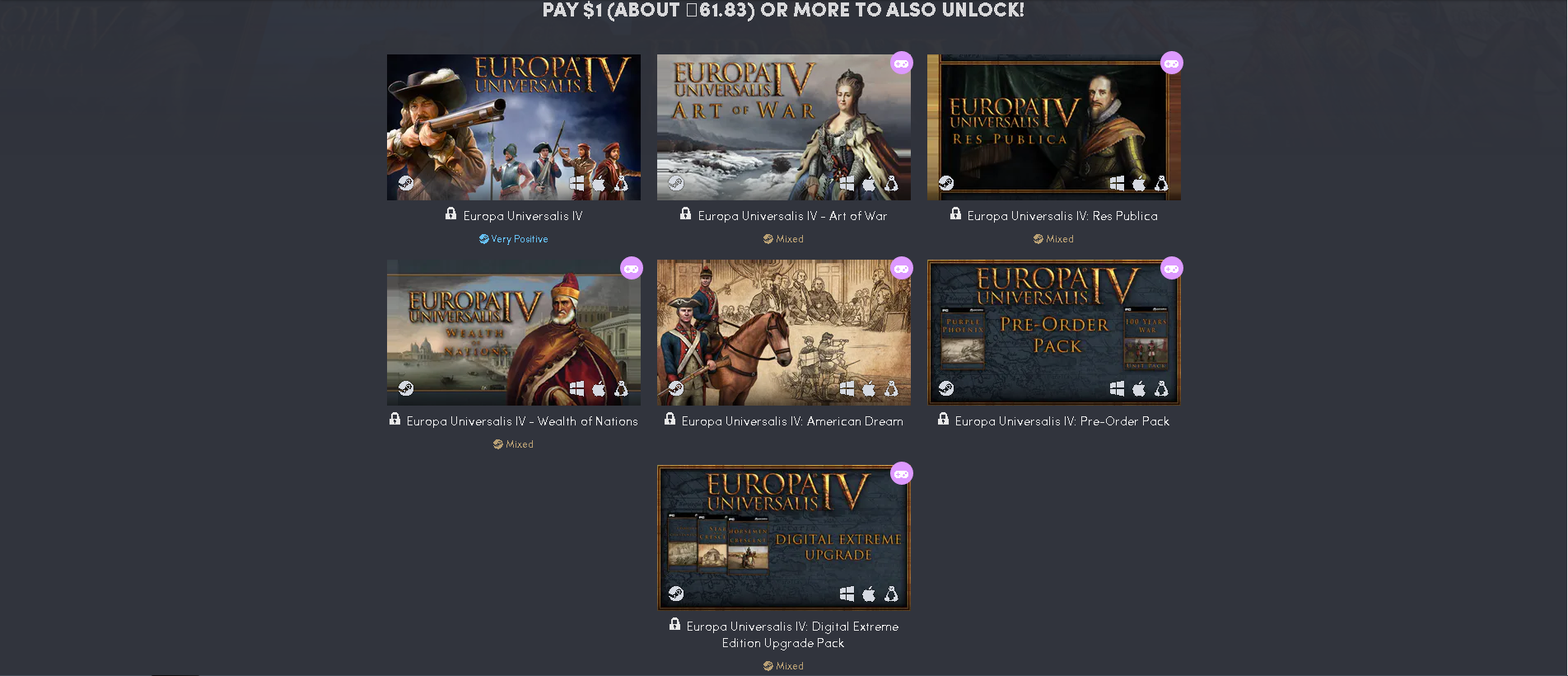 HUMBLE EUROPA UNIVERSALIS IV BUNDLE - Humble bundle, Steam, Not a freebie, Longpost