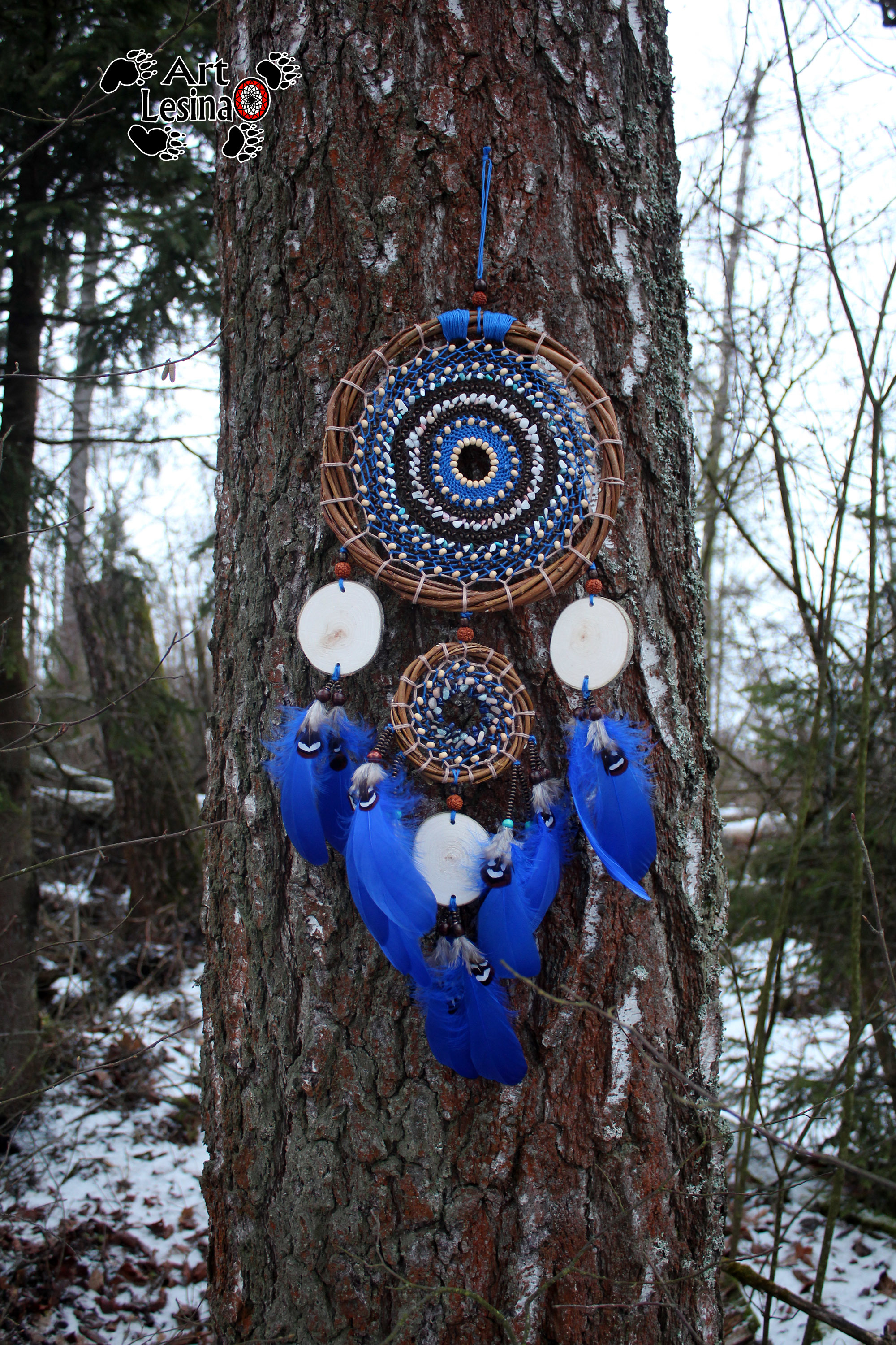 Dream catcher with aspen cuts and natural stones - My, Dreamcatcher, Amulet, Needlework, Needlework without process, Longpost