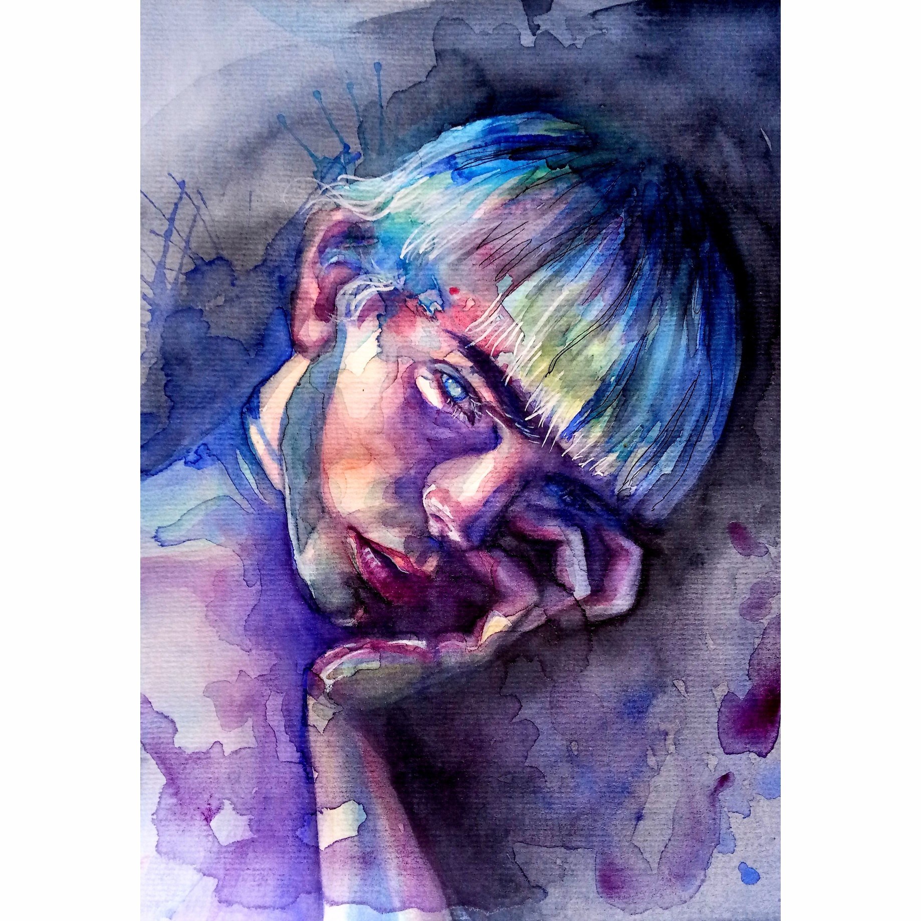 Spilled watercolor - My, Watercolor, Portrait, Illustrations, Creation, Art, Drawing