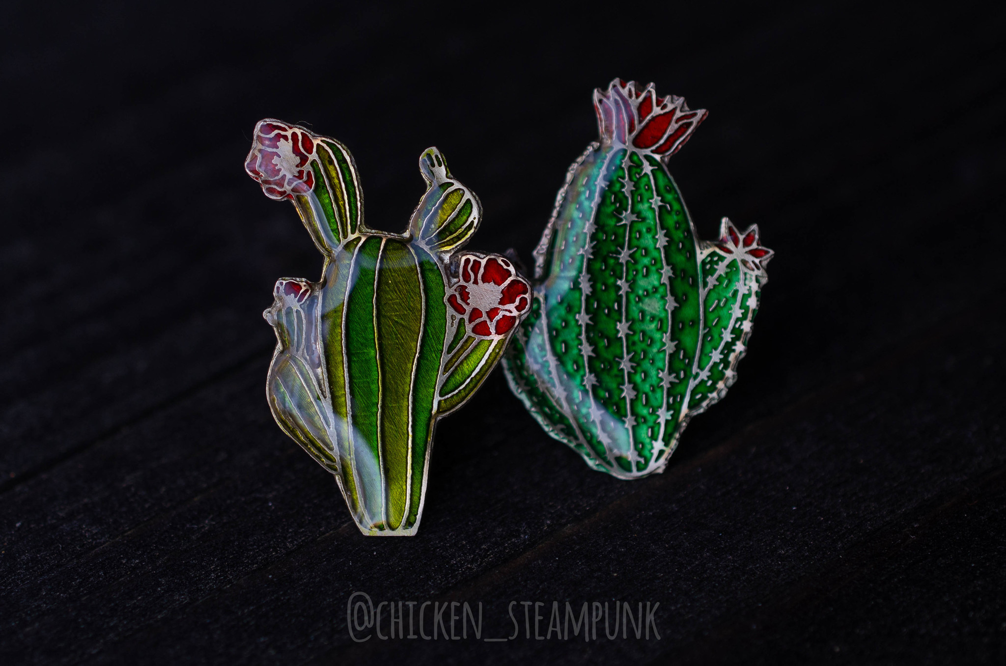 Cacti and leaves, metal brooches - My, Chicken steampunk, Creation, Needlework without process