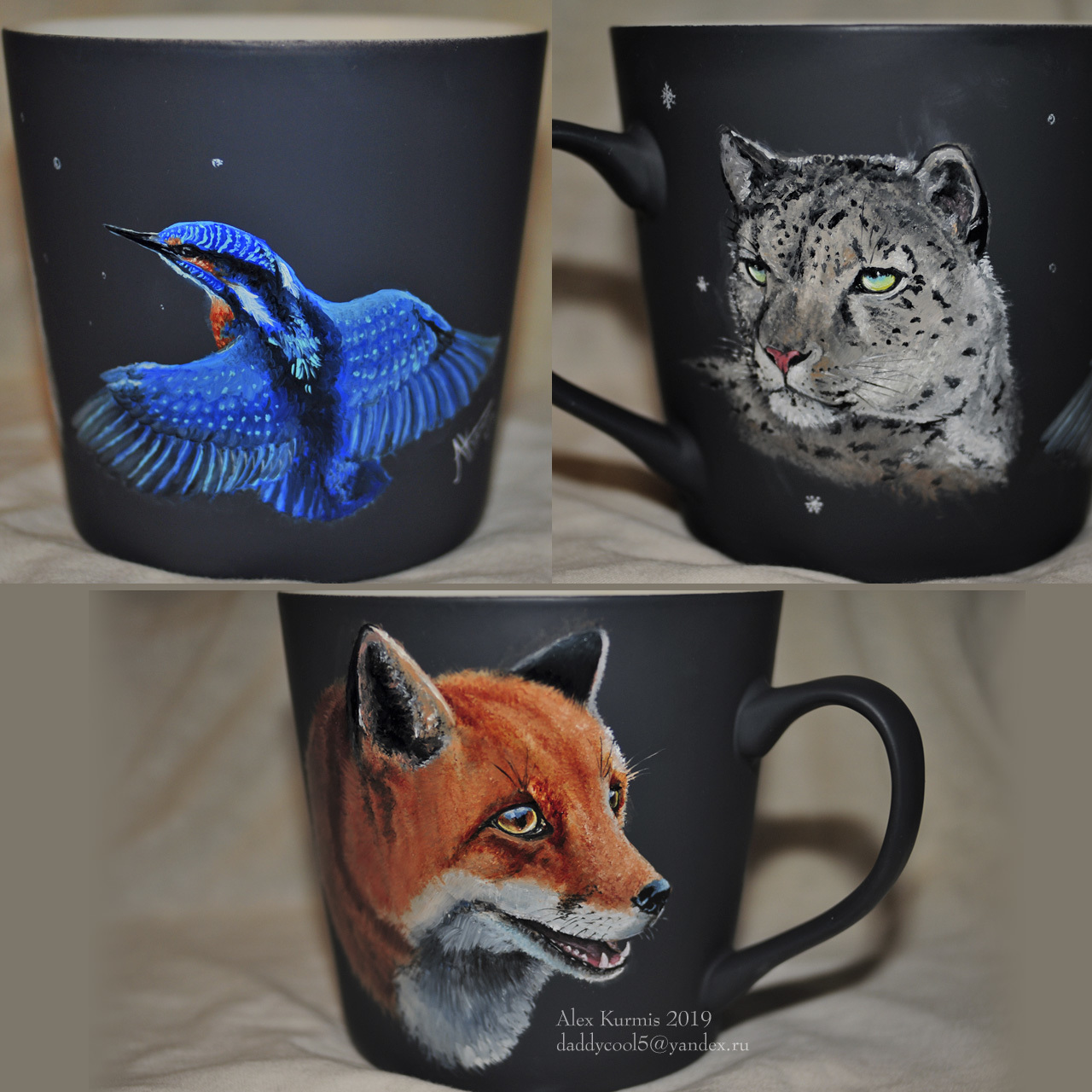 Oil painting on cups 2 - My, A cup, Painting, Fox, Kingfisher, Toad, Oil painting, Longpost, Killer whale