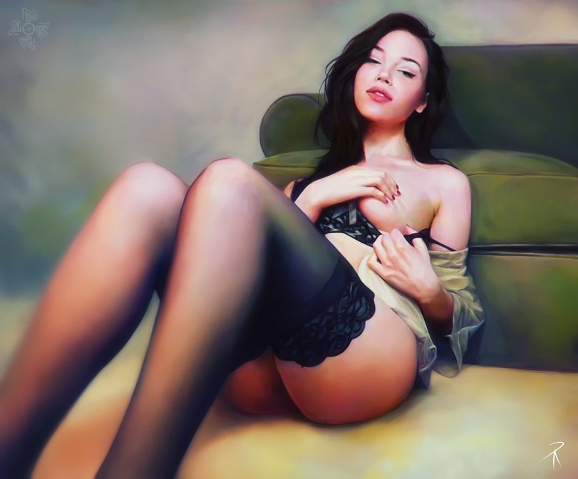 By the sofa - NSFW, Art, Drawing, Girls, Erotic