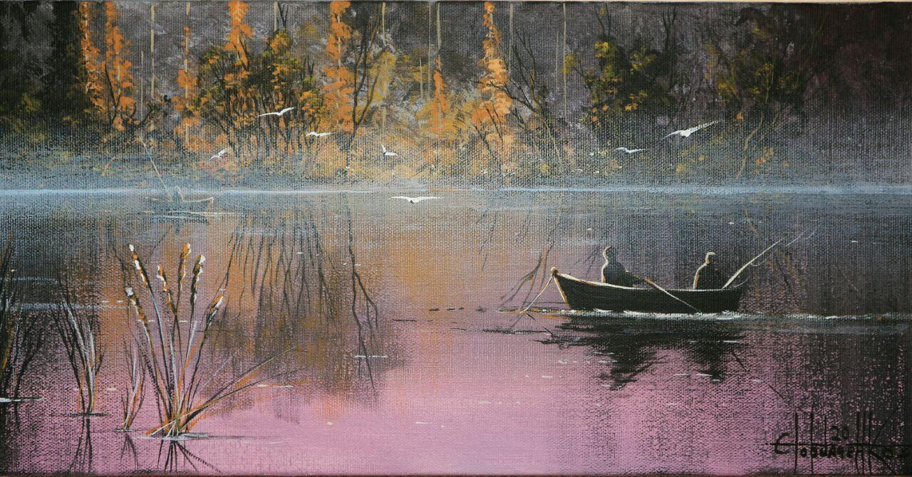 Morning fishing. Acrylic on canvas - My, Painting, Art, Creation, Art, Painting, Artist