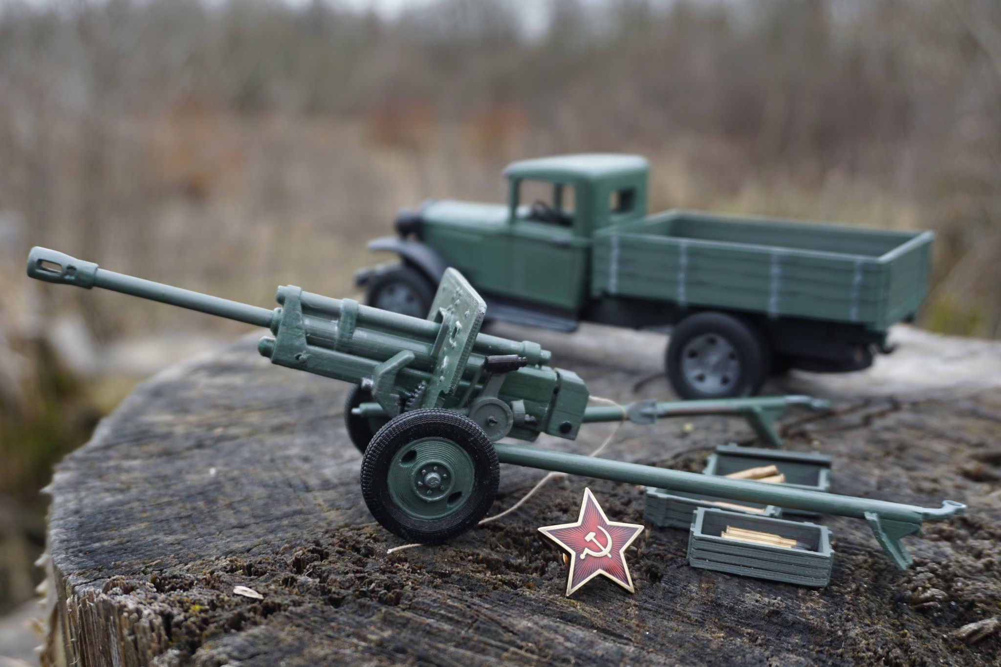 Lorry and ZiS-3 firing cannon on a 3D printer - My, Zis-3, Cannon, Semi-and-a-half, Gaz-Aa, Seal, Video, Longpost