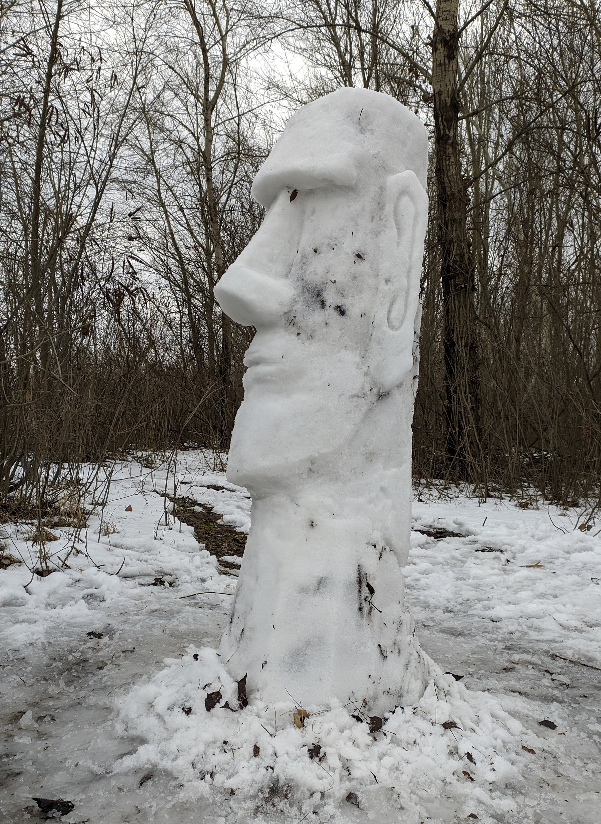 Our island snowman moai - My, snowman, Moai, Island, Kayak, Snow, Longpost, Dnieper