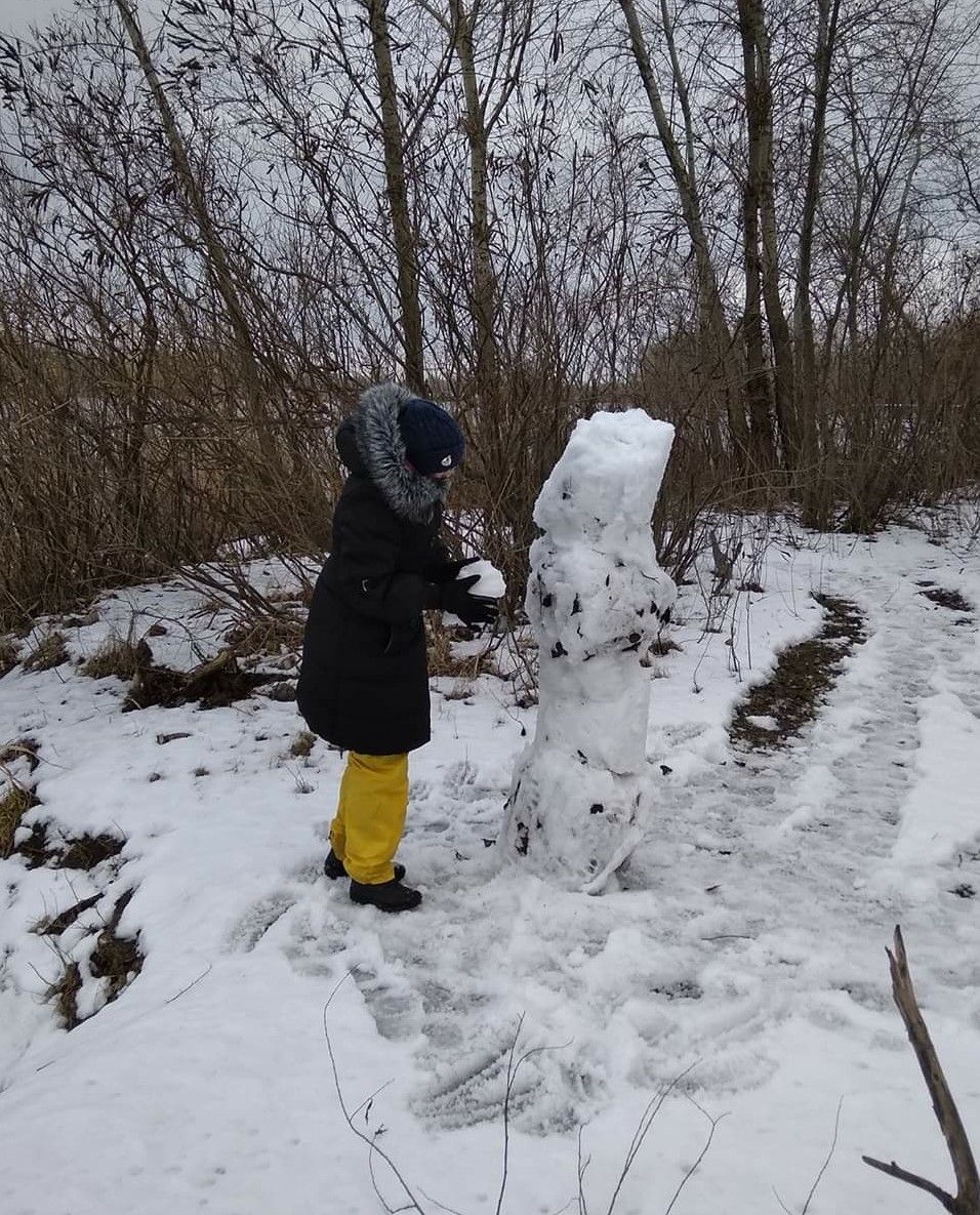 Our island snowman moai - My, snowman, Moai, Island, Kayak, Snow, Longpost, Dnieper