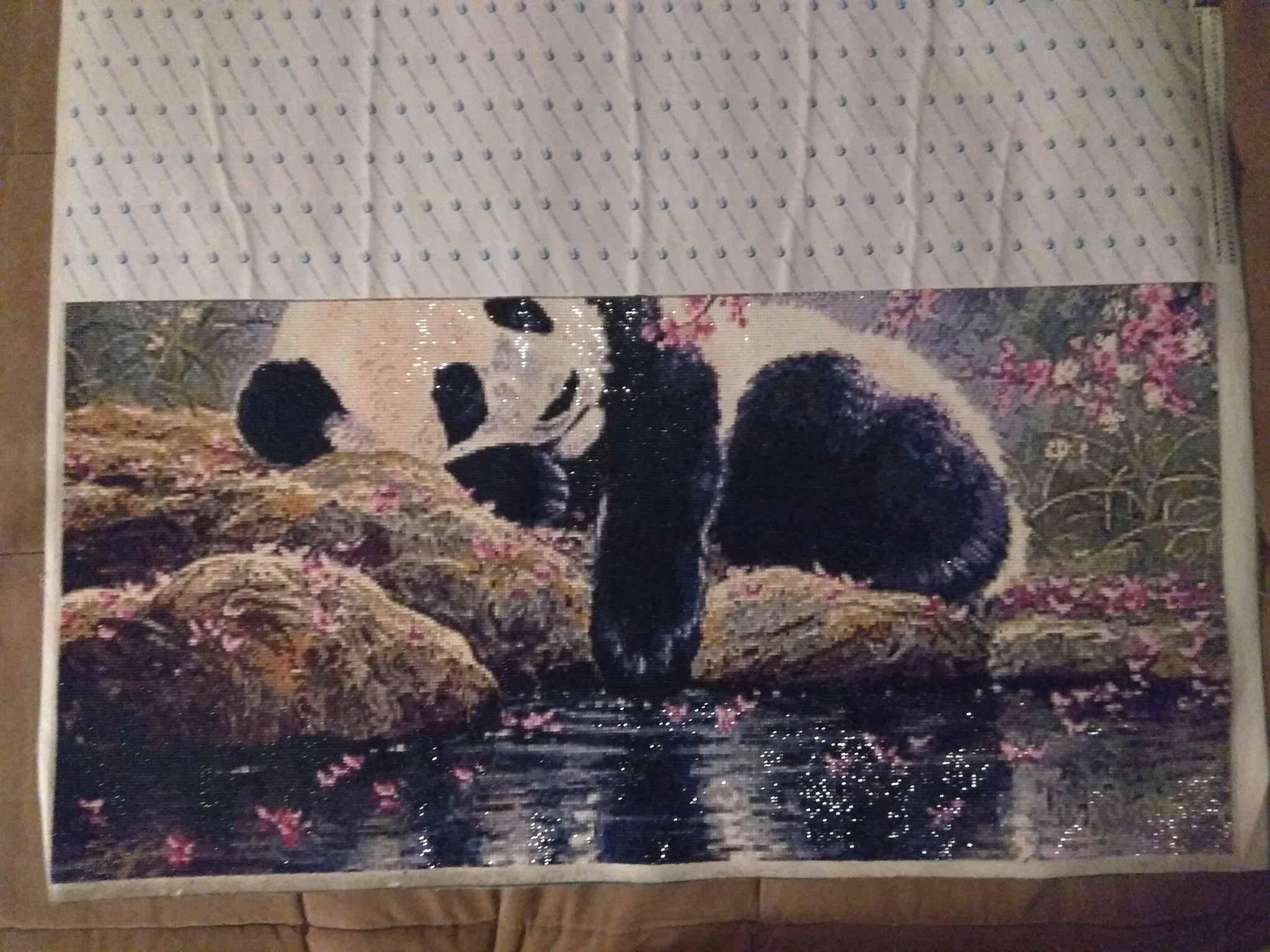 Big black and white friend - My, Panda, Embroidery, Creation, Diamond mosaic, Longpost